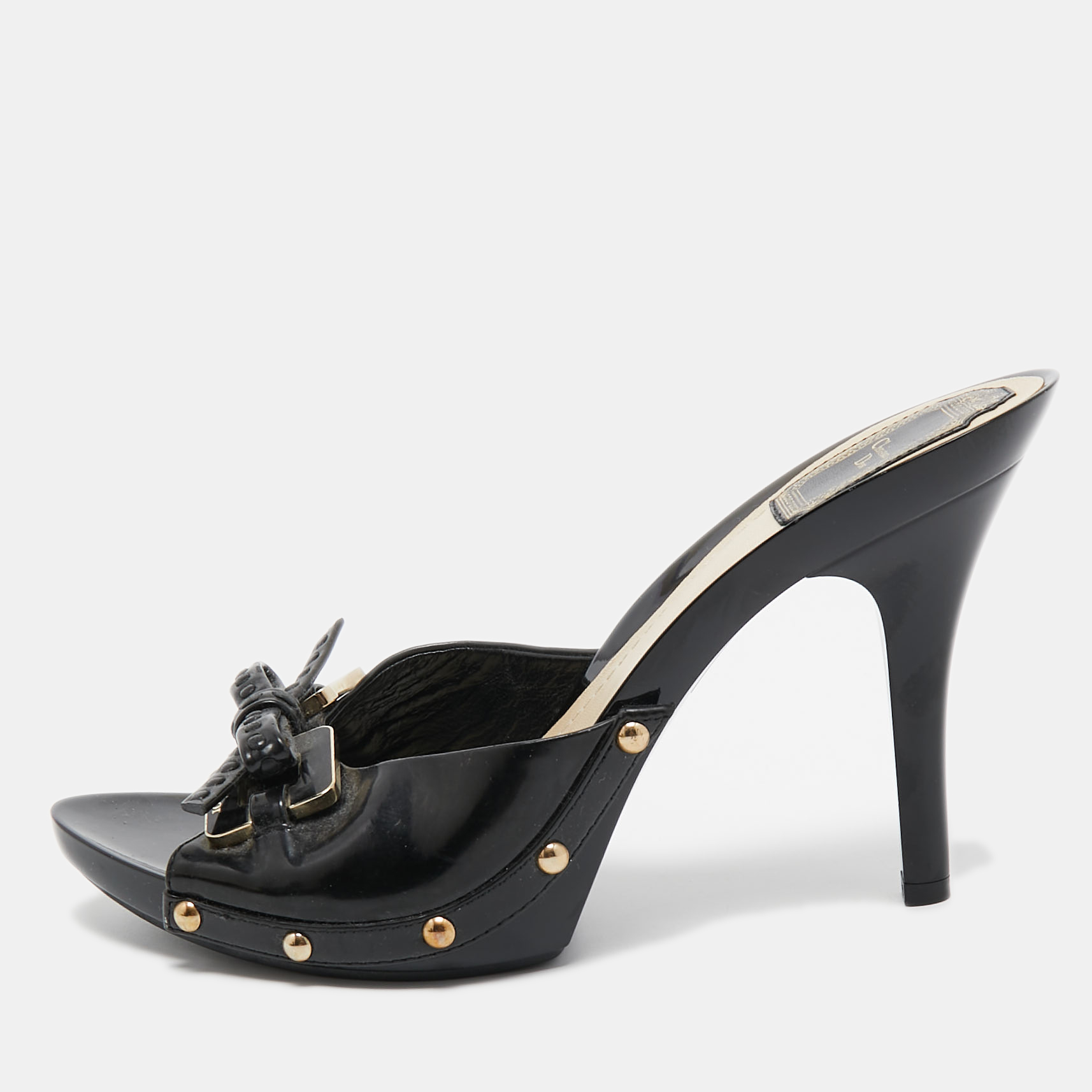 Pre-owned Dior Black Patent Slide Sandals Size 39