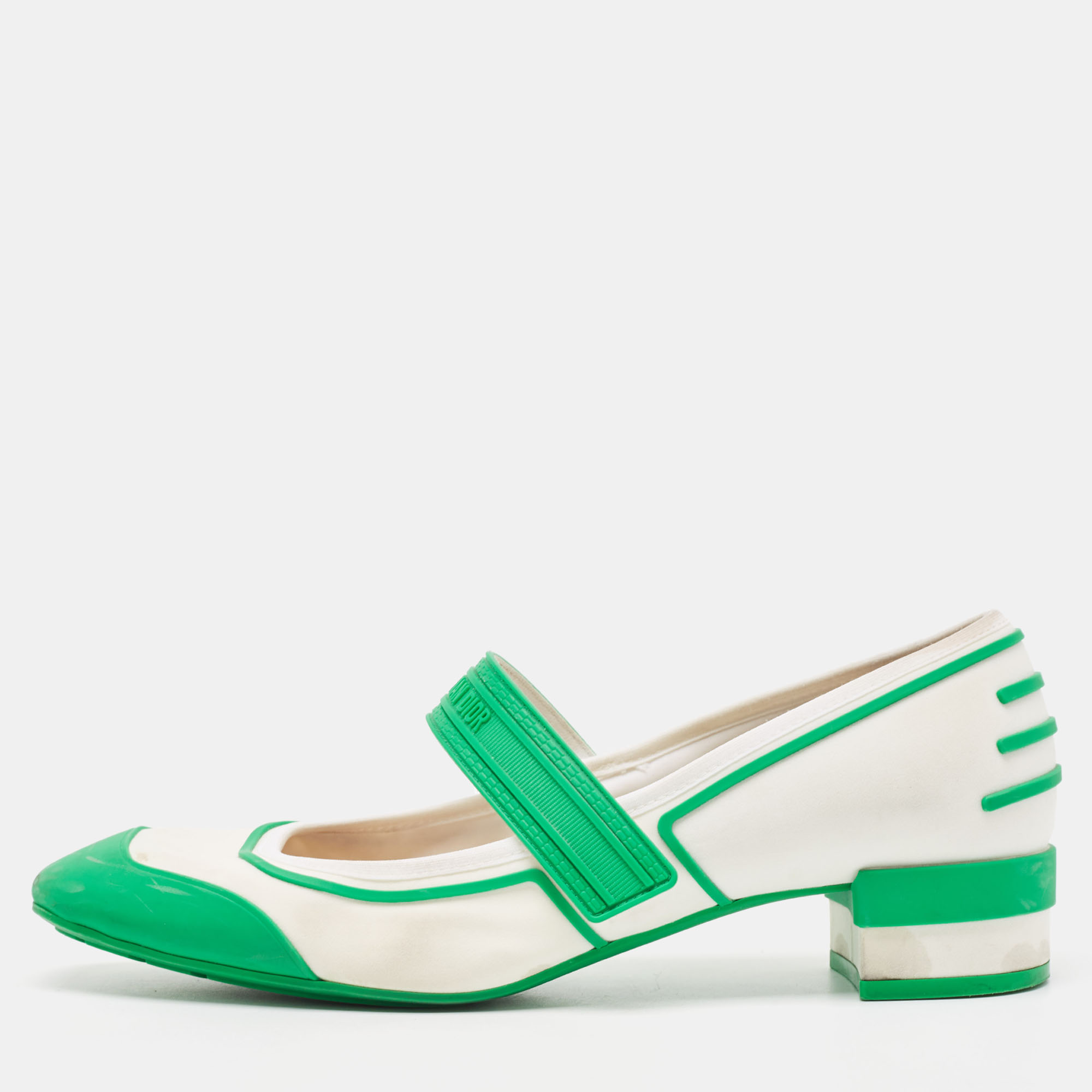 

Dior Green/White Rubber and Fabric Roller Mary Jane Pumps Size