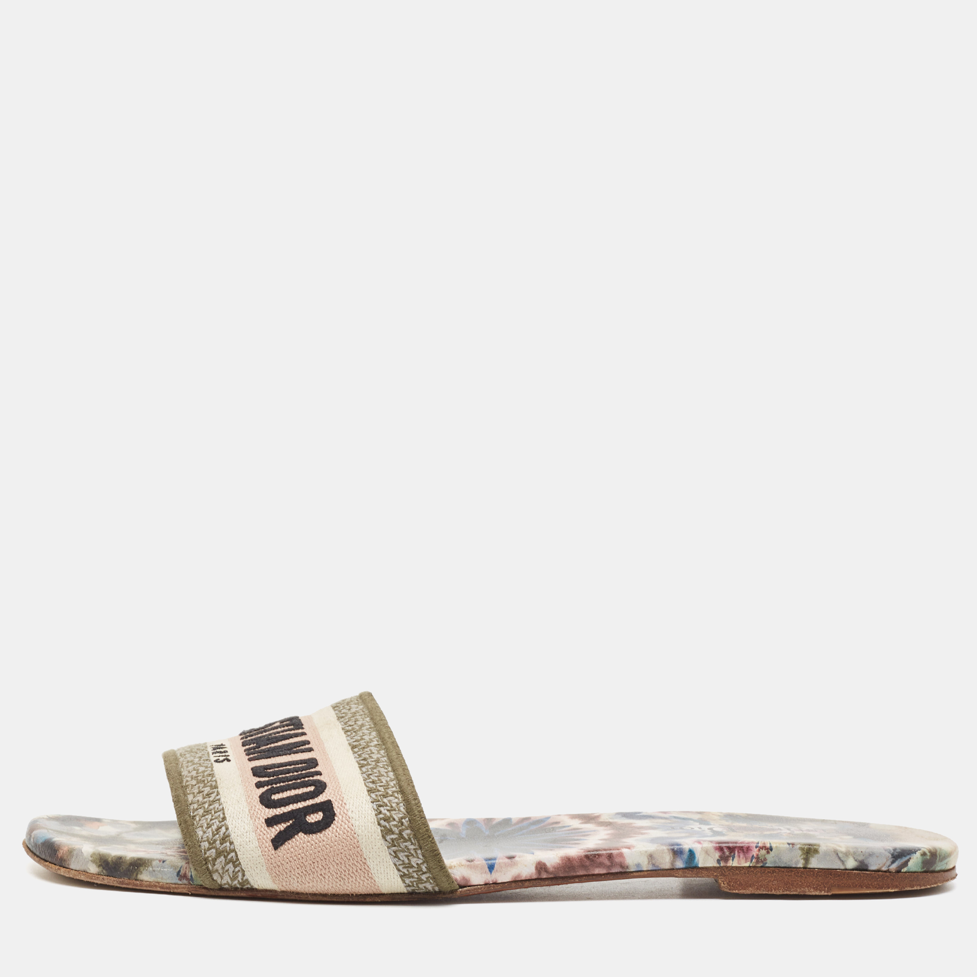 Dior Multicolor Canvas Dway  Flat Slides Size 41 