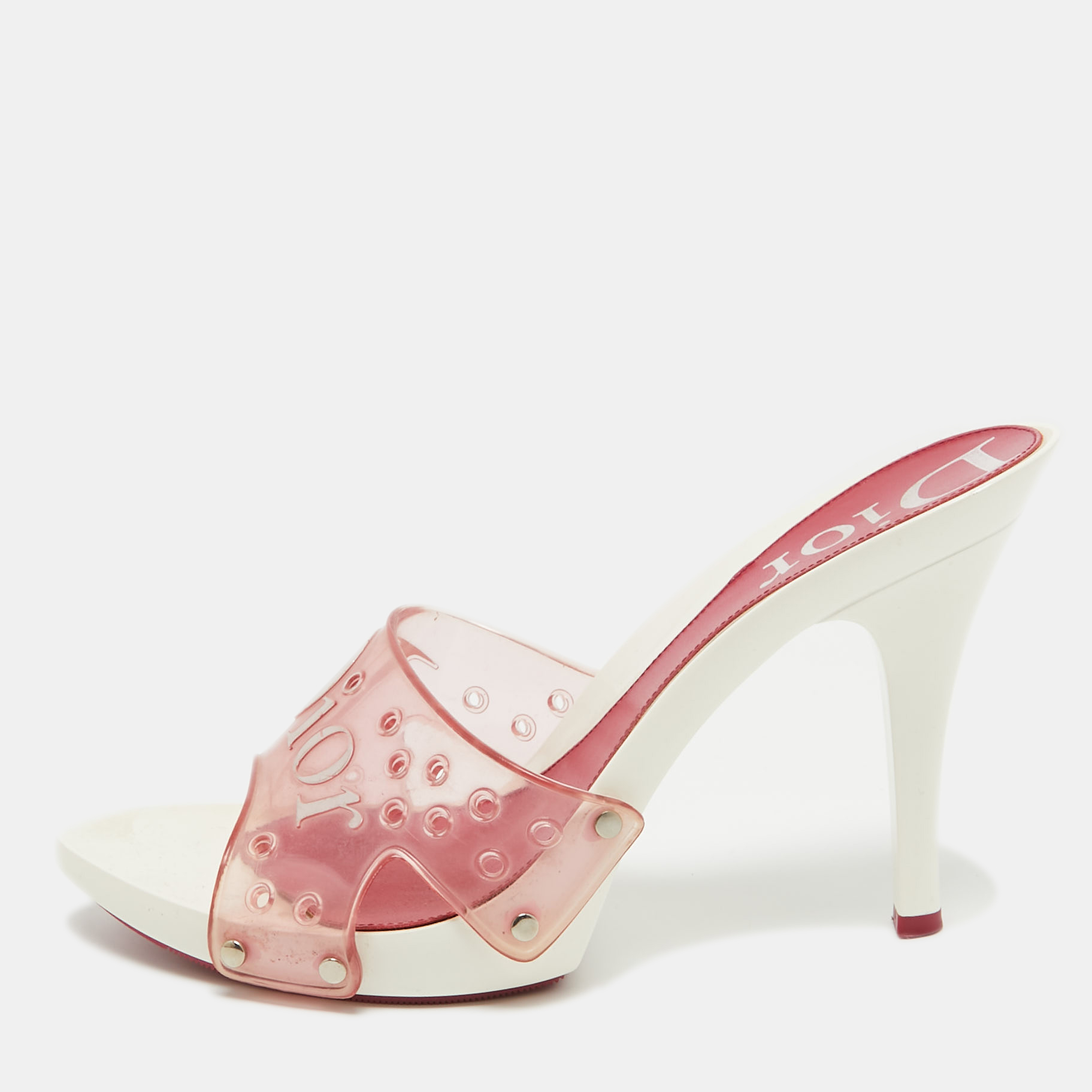 Dior Pink PVC Logo Open Toe Sandals Size 39.5