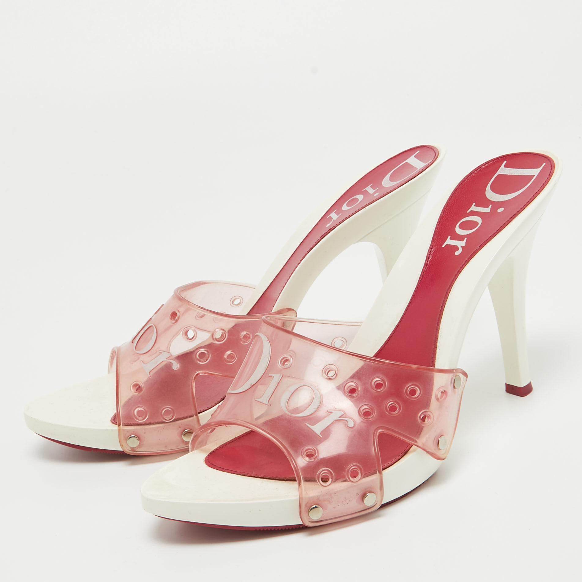 

Dior Pink PVC Logo Open Toe Sandals Size