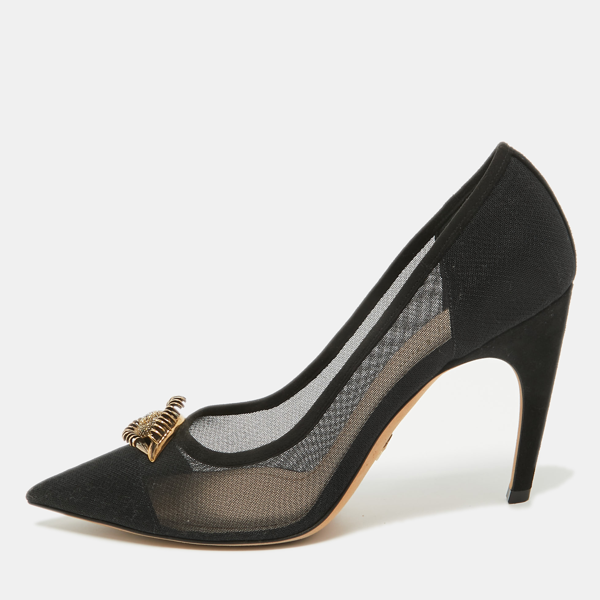 

Dior Black Mesh And Suede Surreal D Eye Detail Pointed Toe Pumps Size