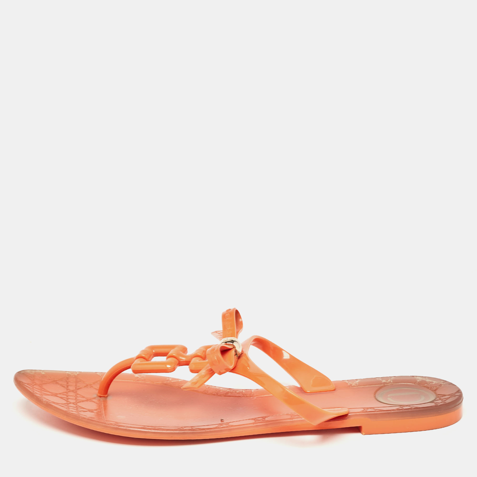 Pre-owned Dior Orange Jelly Thong Flat Sandals Size 40