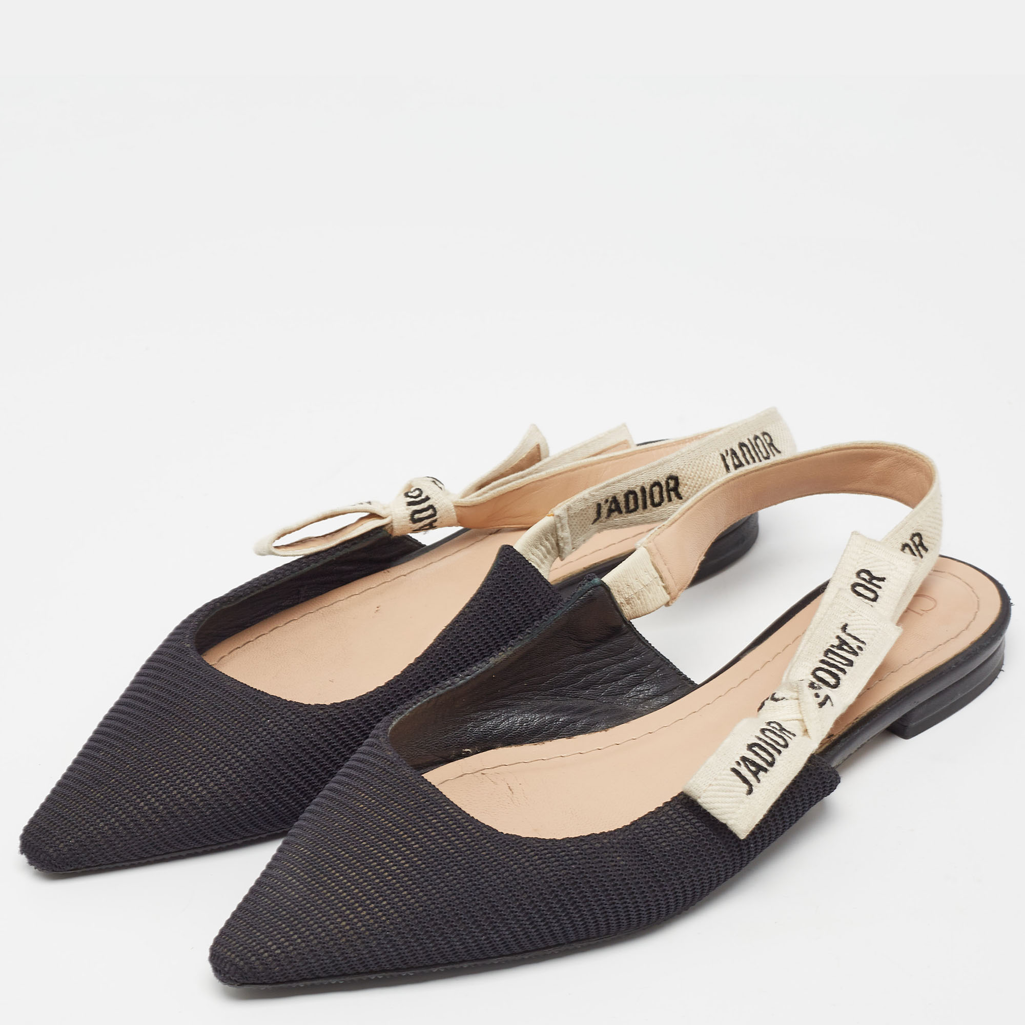 

Dior Black Canvas J'Adior Slingback Flats Size