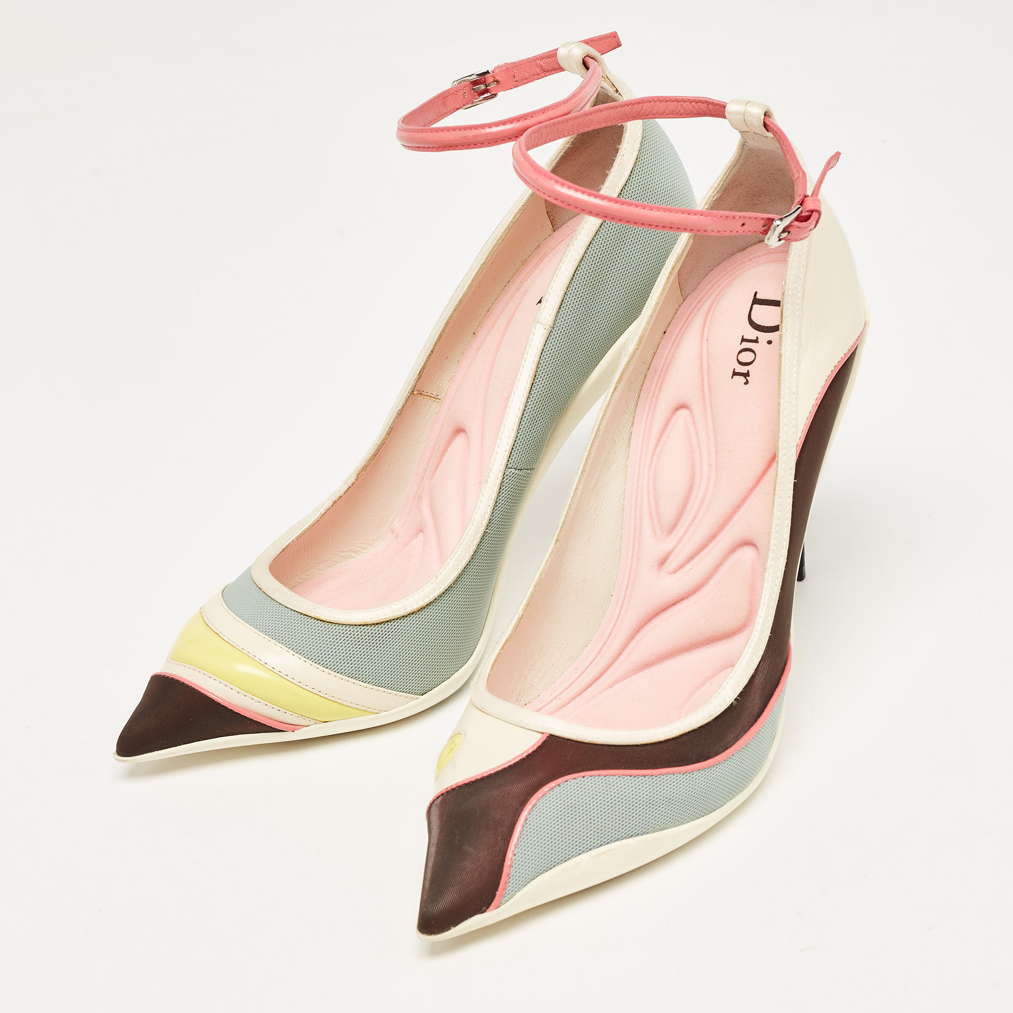 

Dior Multicolor Mesh and Leather Pointed Toe Ankle Strap Pumps Size