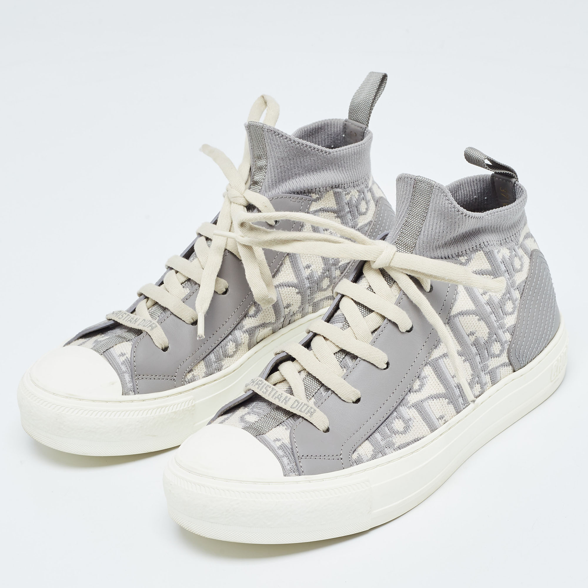

Dior Grey Fabric and Leather Walk'n'Dior High Top Sneakers Size