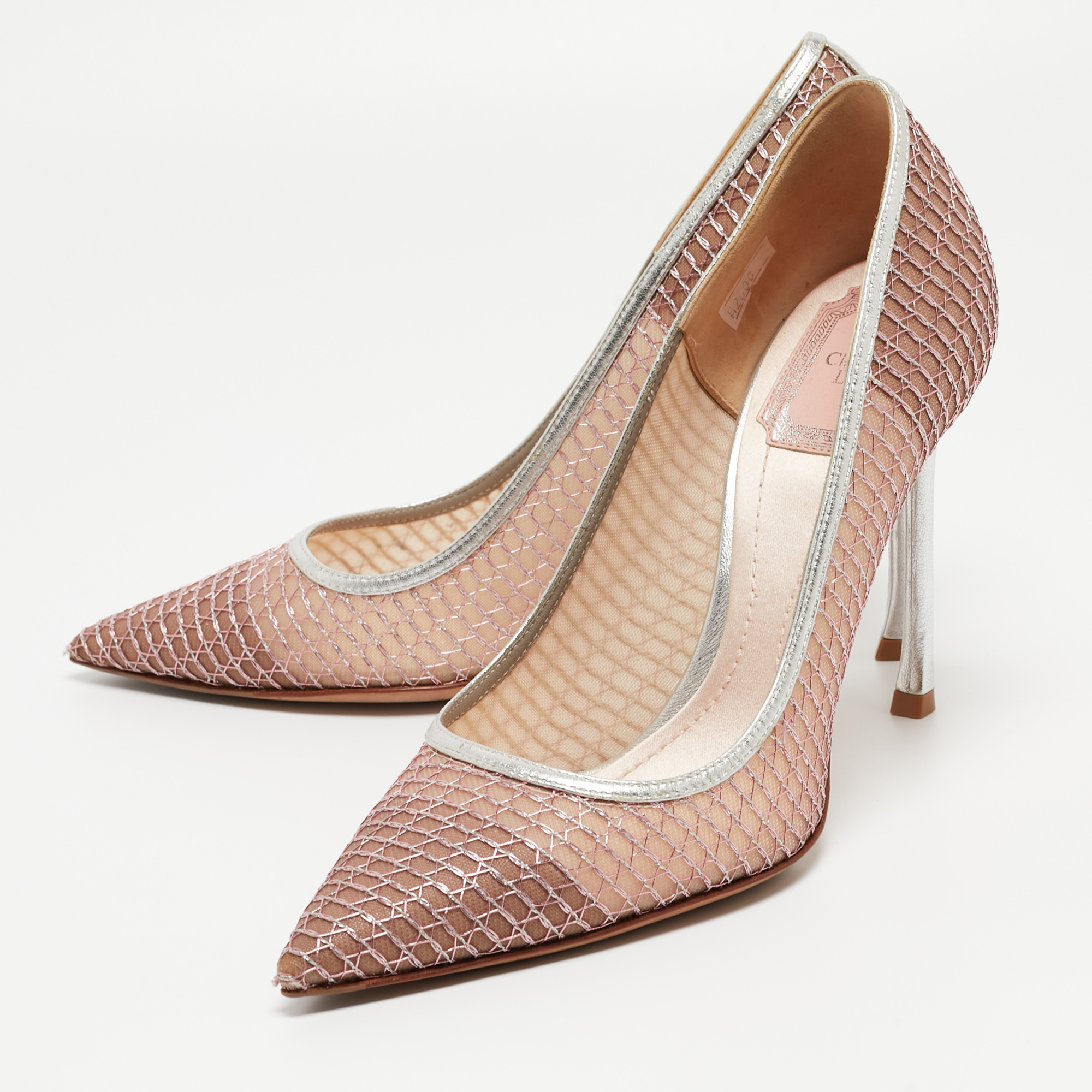

Dior Beige/Silver Leather Trim And Mesh Pointed Toe Pumps Size
