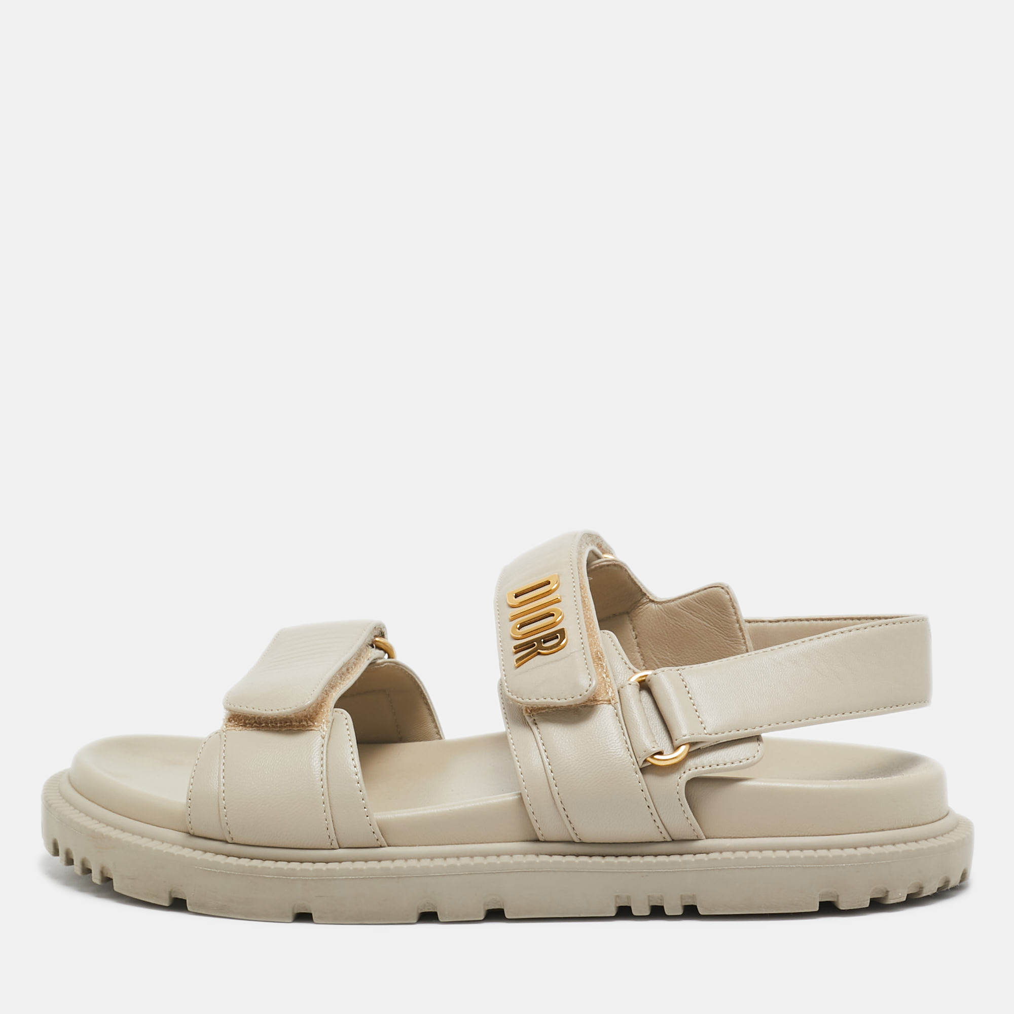 Dior  Grey Leather DiorAct  Slingback Sandals Size 38.5