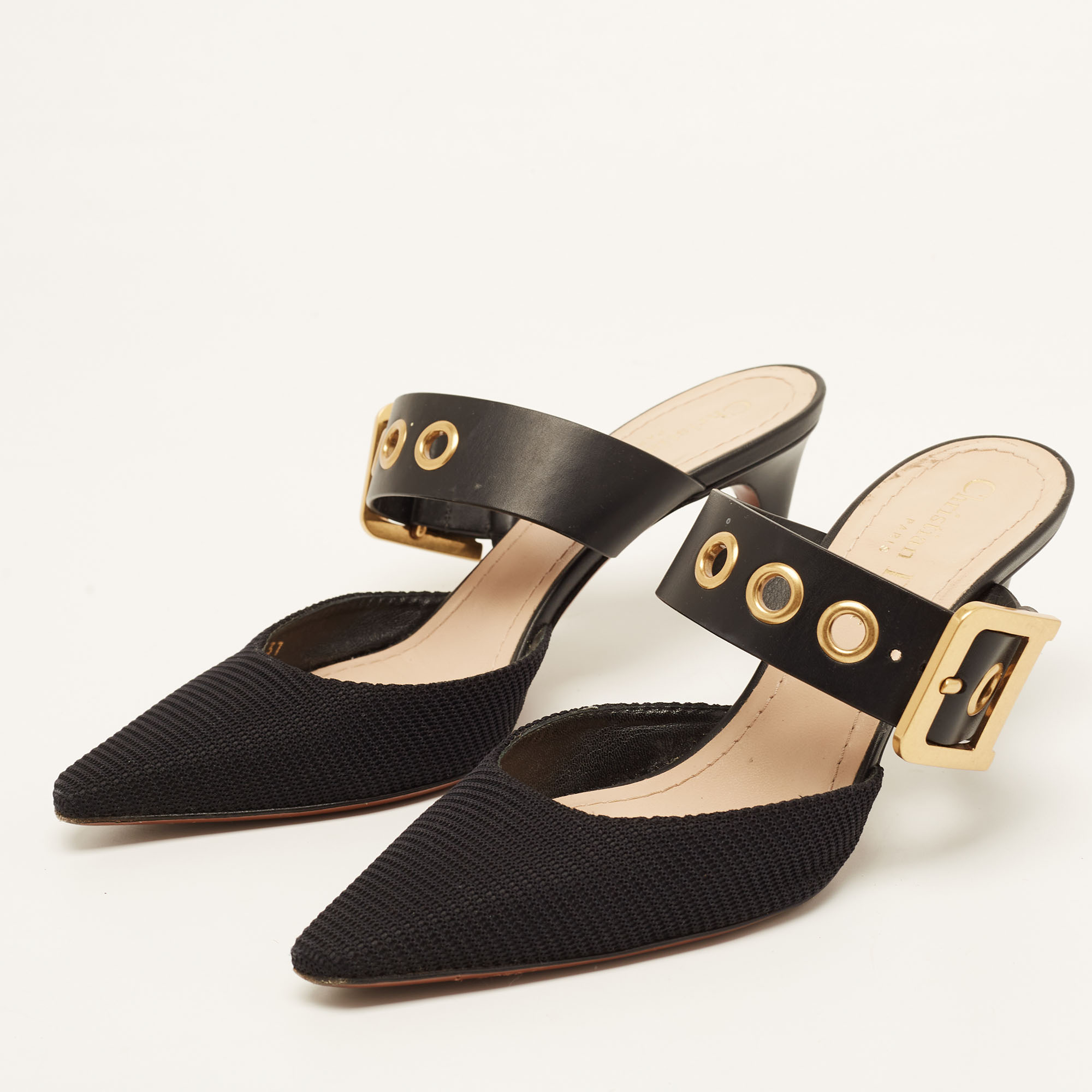 

Dior Black Technical Fabric and Leather D-Dior Mules Size