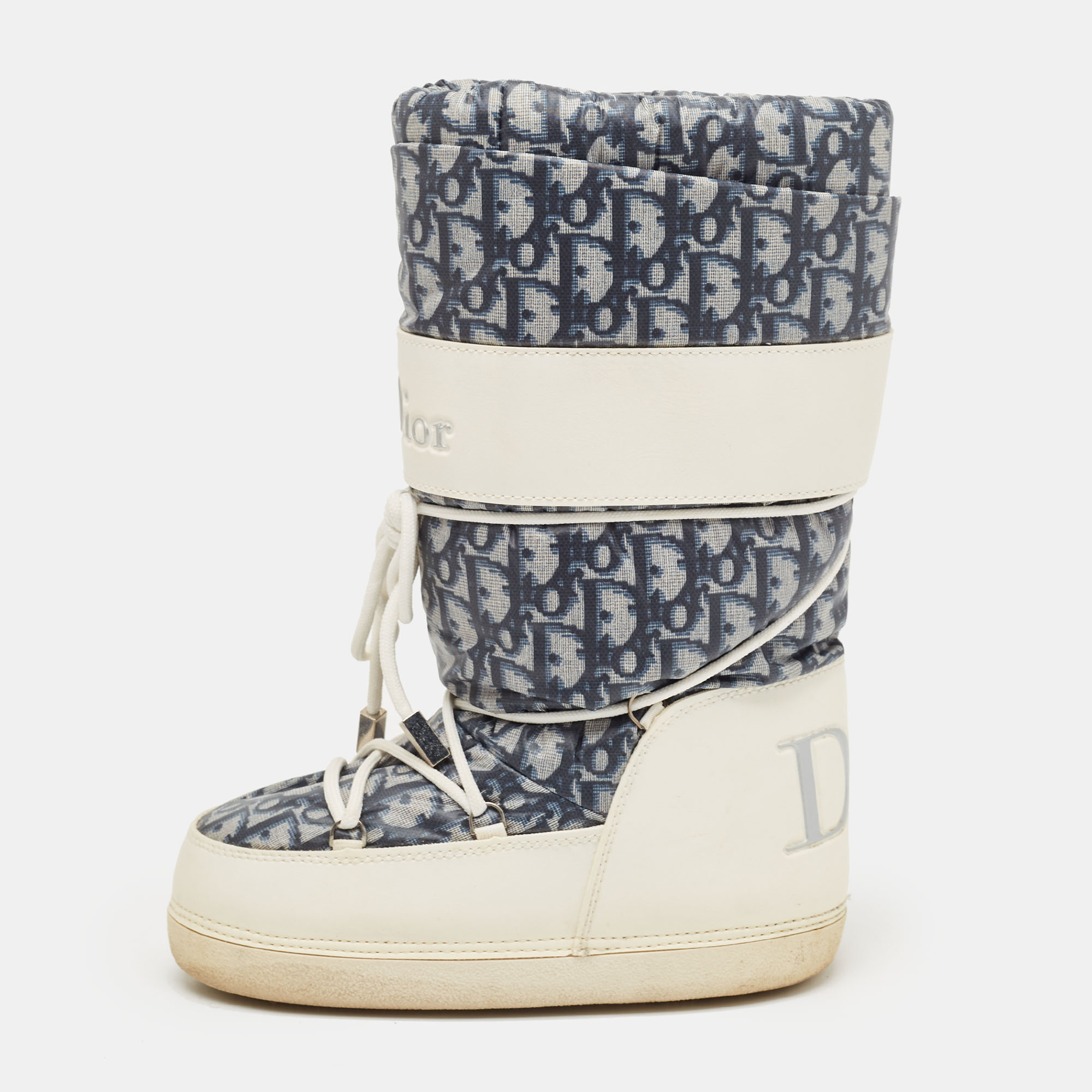 مملوكة مسبقًا Dior Blue/White Denim and Leather Moon Boots Size 35-37