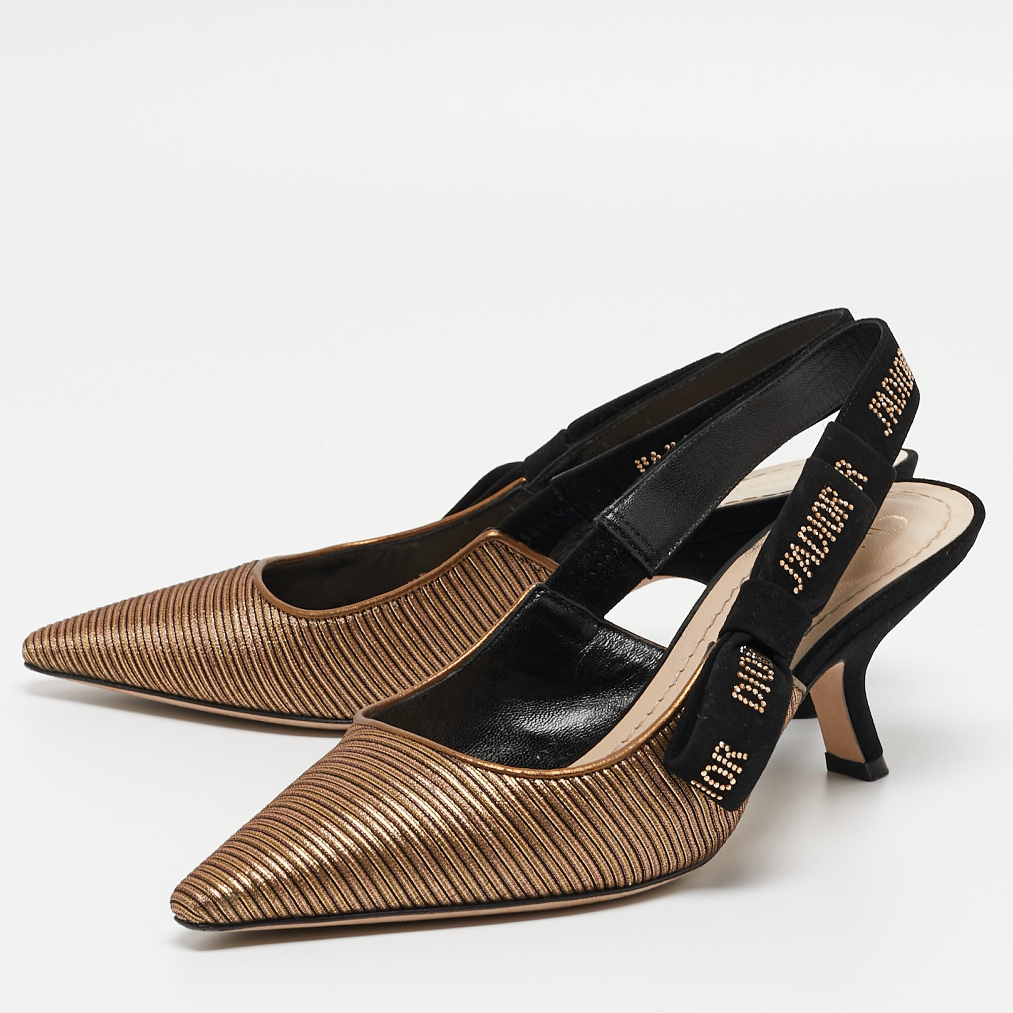 

Dior Gold/Black Suede and Canvas J'adior Slingback Pumps Size