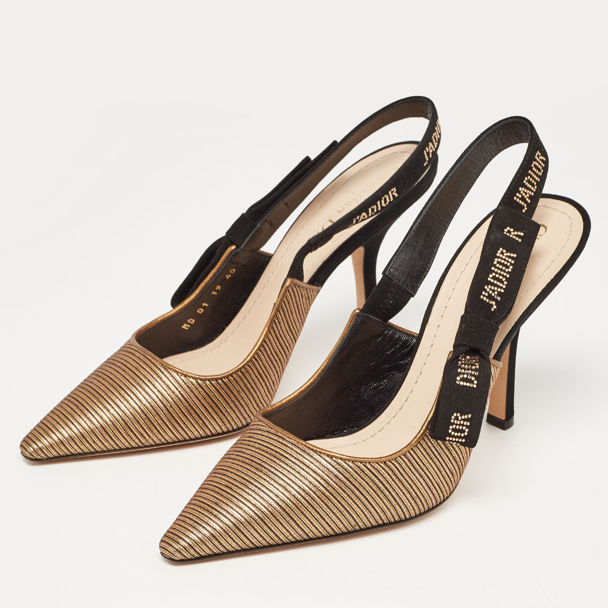 

Dior Bronze Lurex Fabric J'adior Slingback Pumps Size, Brown