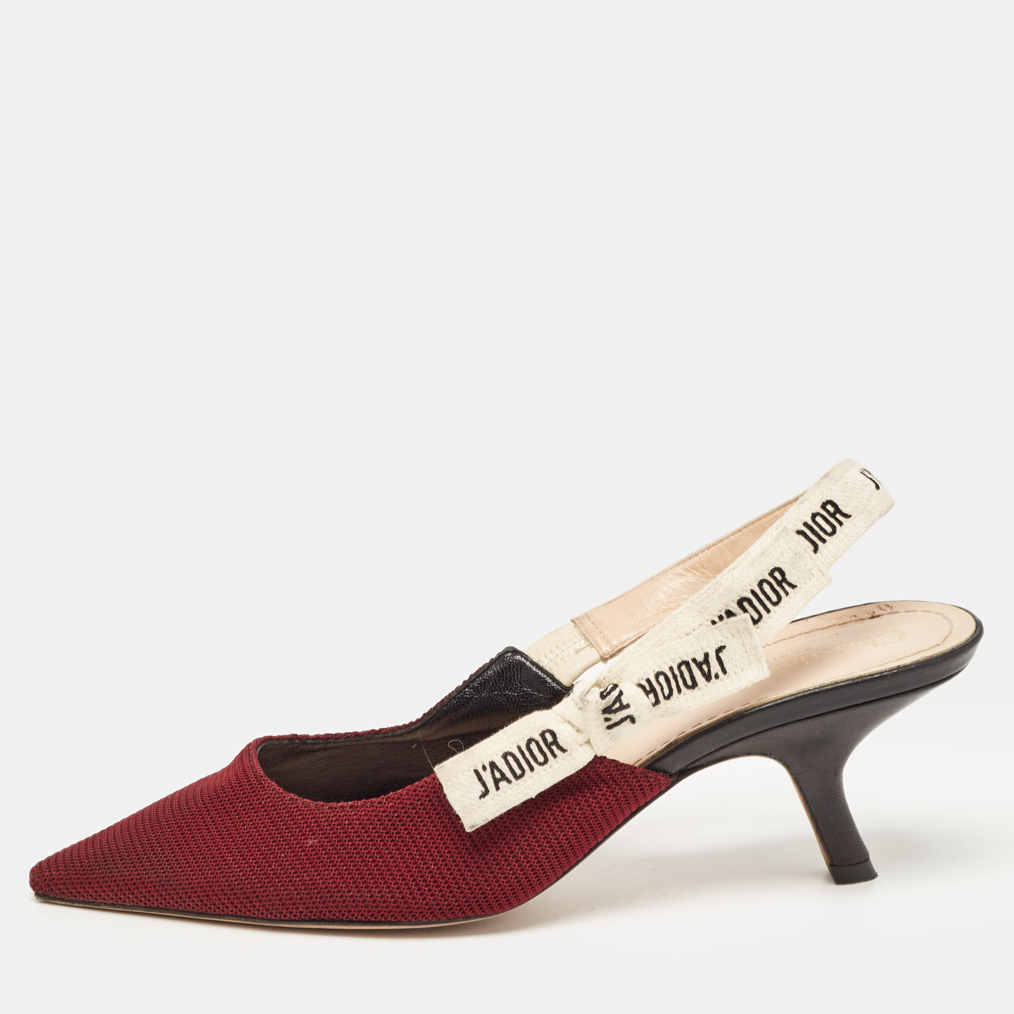 Pre Owned Dior Burgundy Mesh J'Adior Slingback Pumps Size 39