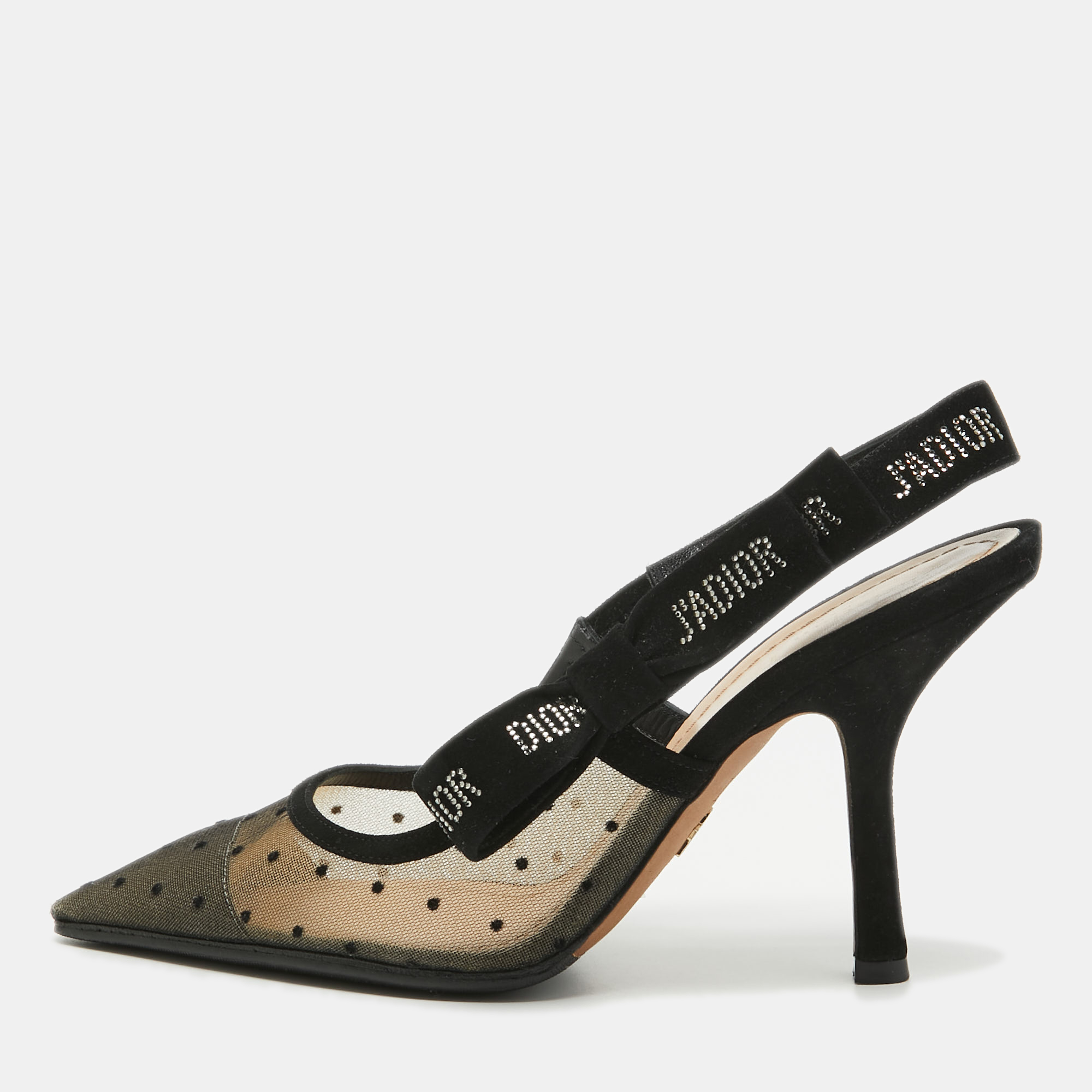 Pre Owned Dior Beige/Black Mesh and Suede J'Adior Slingback Pumps Size 37.5