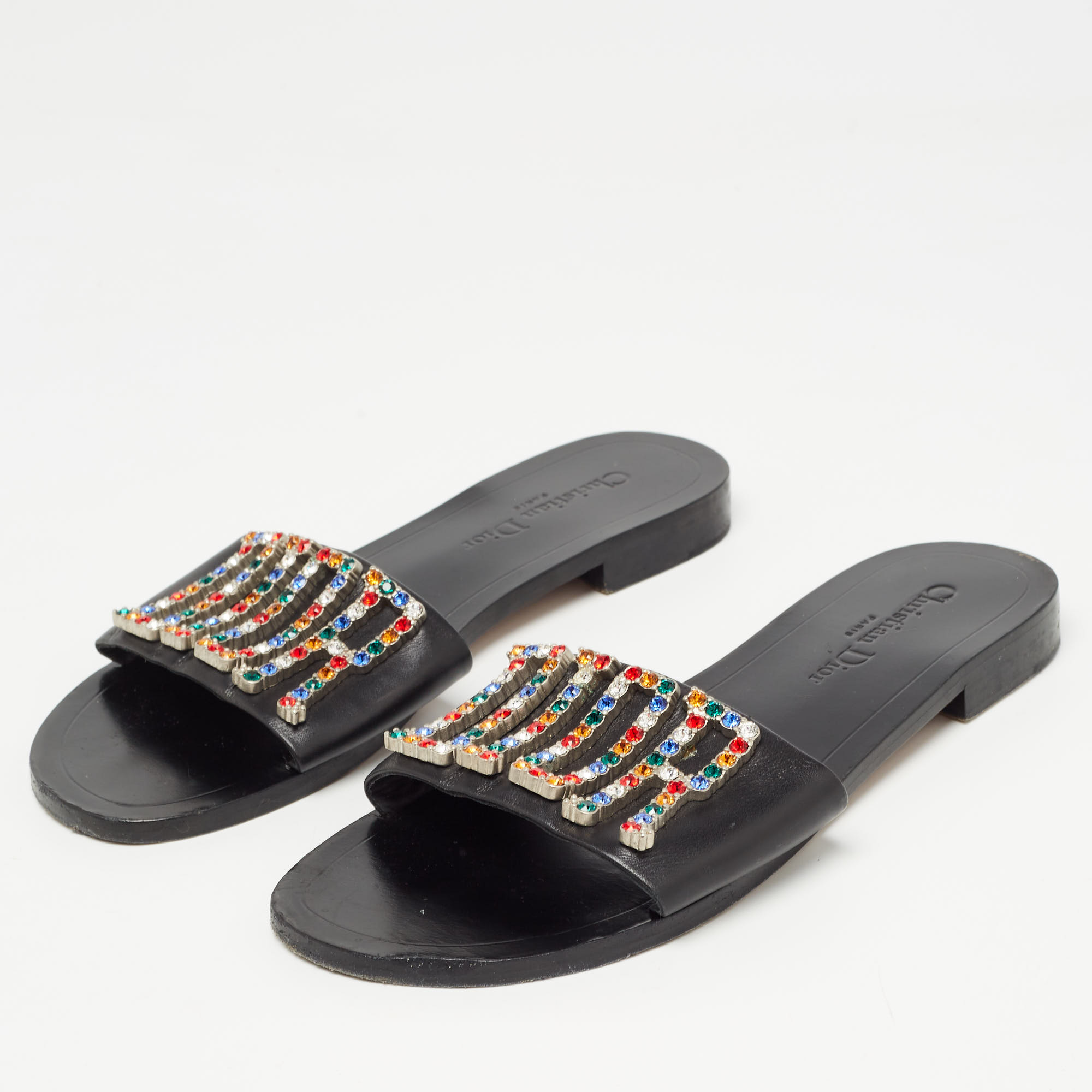 

Dior Black Leather Diorevolution Flat Slides Size