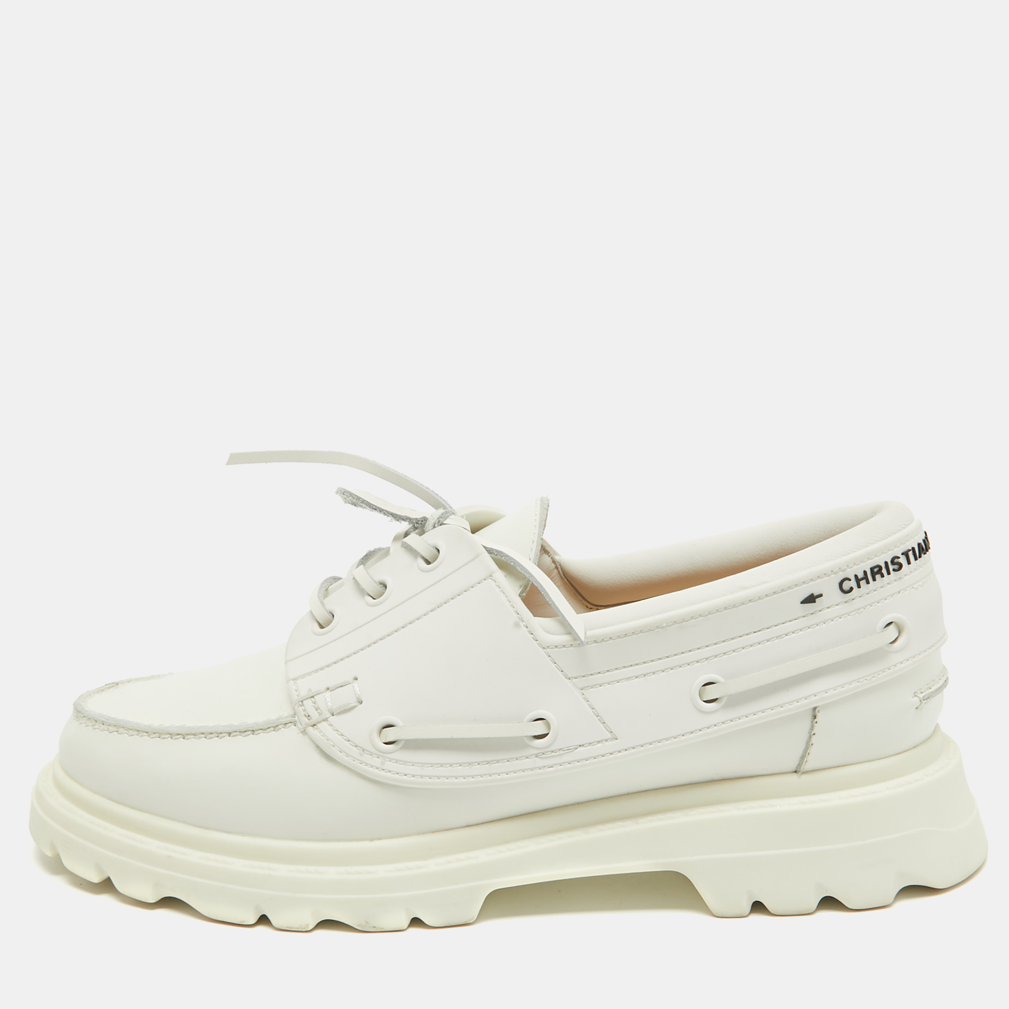 

Dior White Leather Walker Boat Sneakers Size Size
