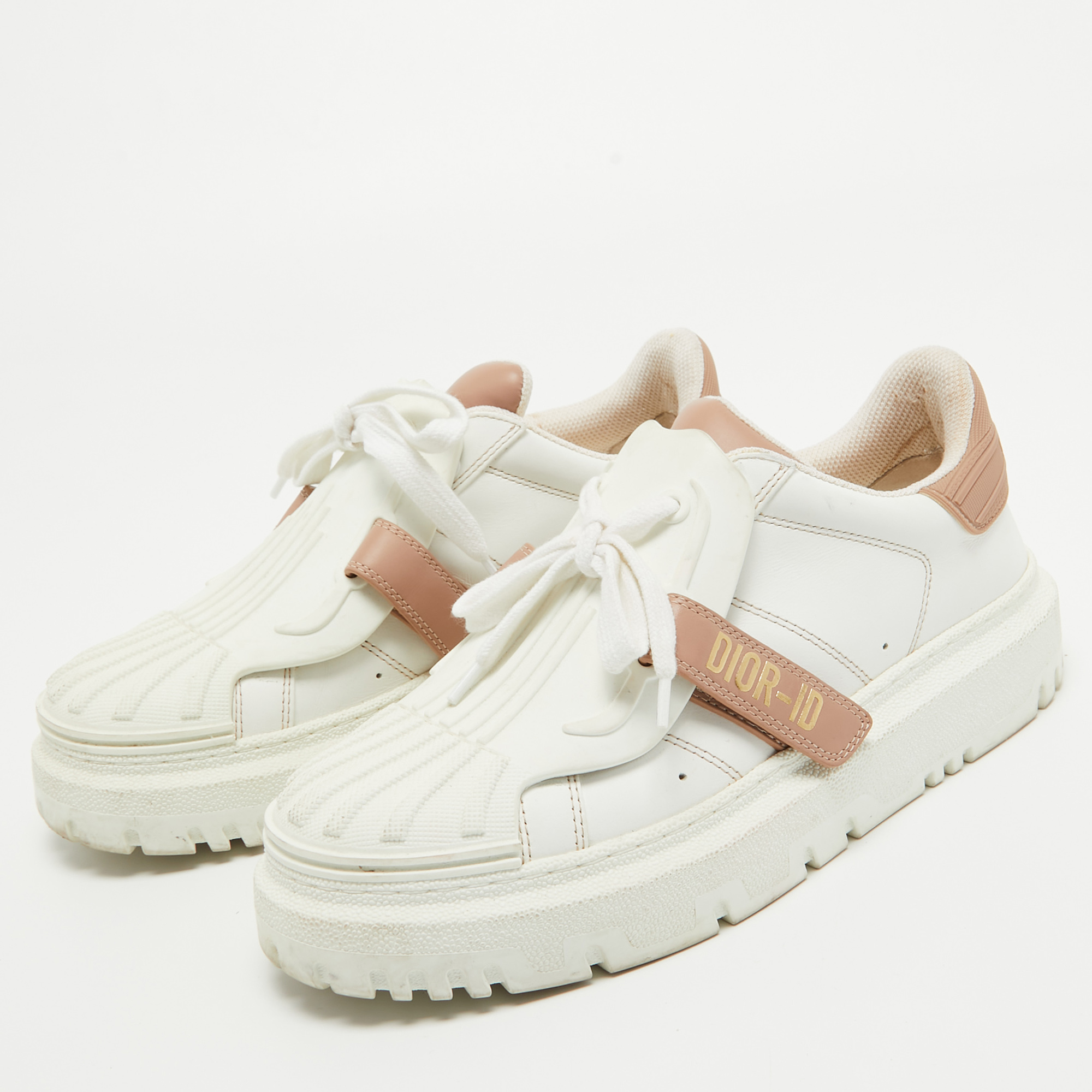 

Dior White/Pink Leather and Rubber Dior ID Sneakers Size