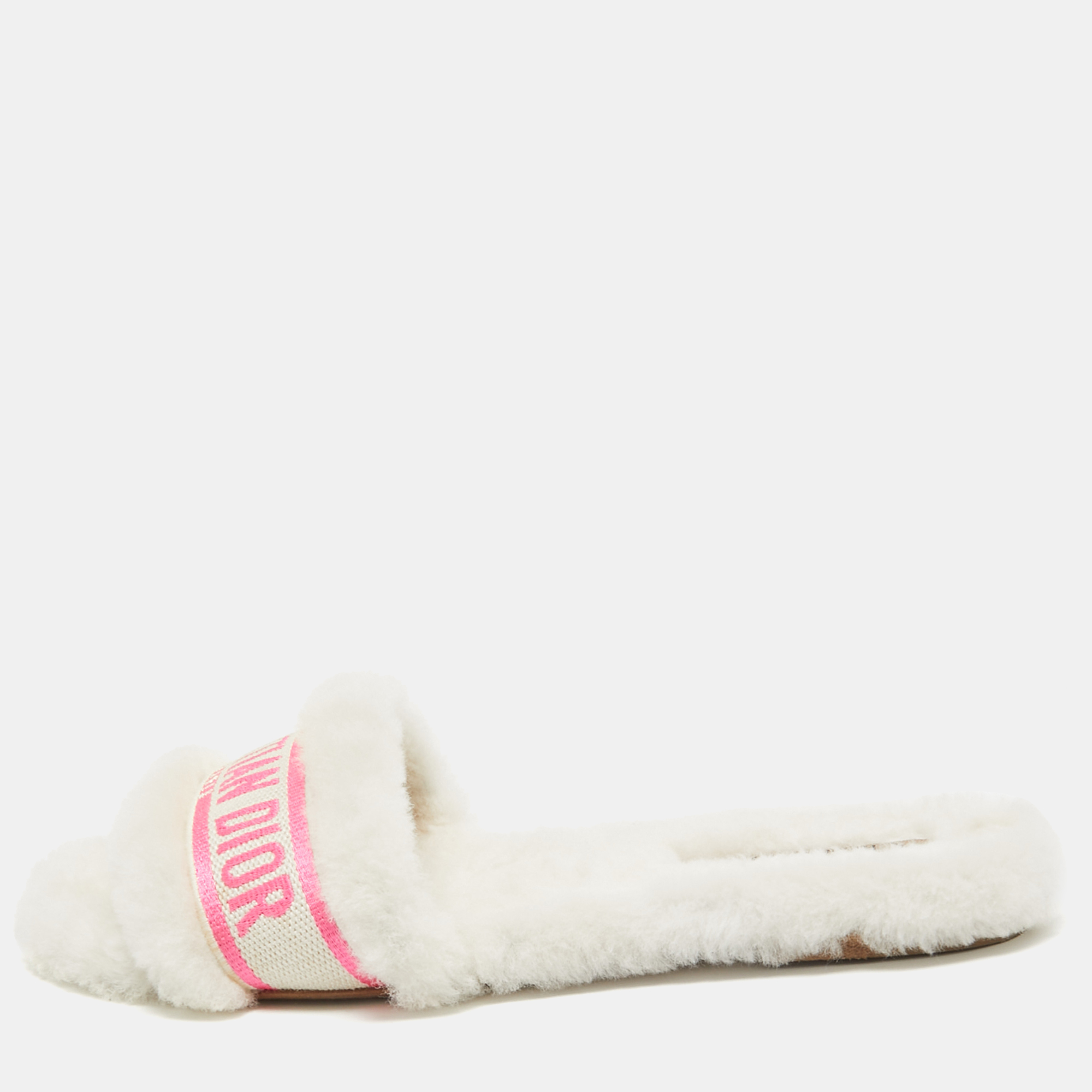 Pre Owned Dior Pink Embroidered Chez Moi Flat Slides Size 38