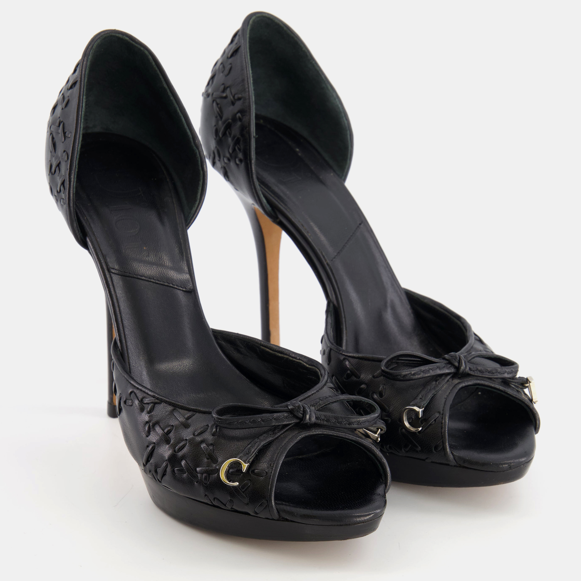 

Christian Dior Black Leather Pumps with Silver Logo Details Size EU