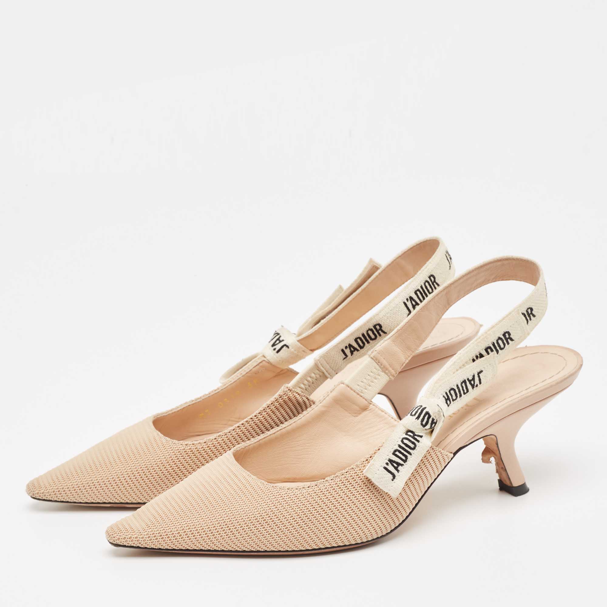 

Dior Beige Technical Fabric J'adior Slingback Pumps Size