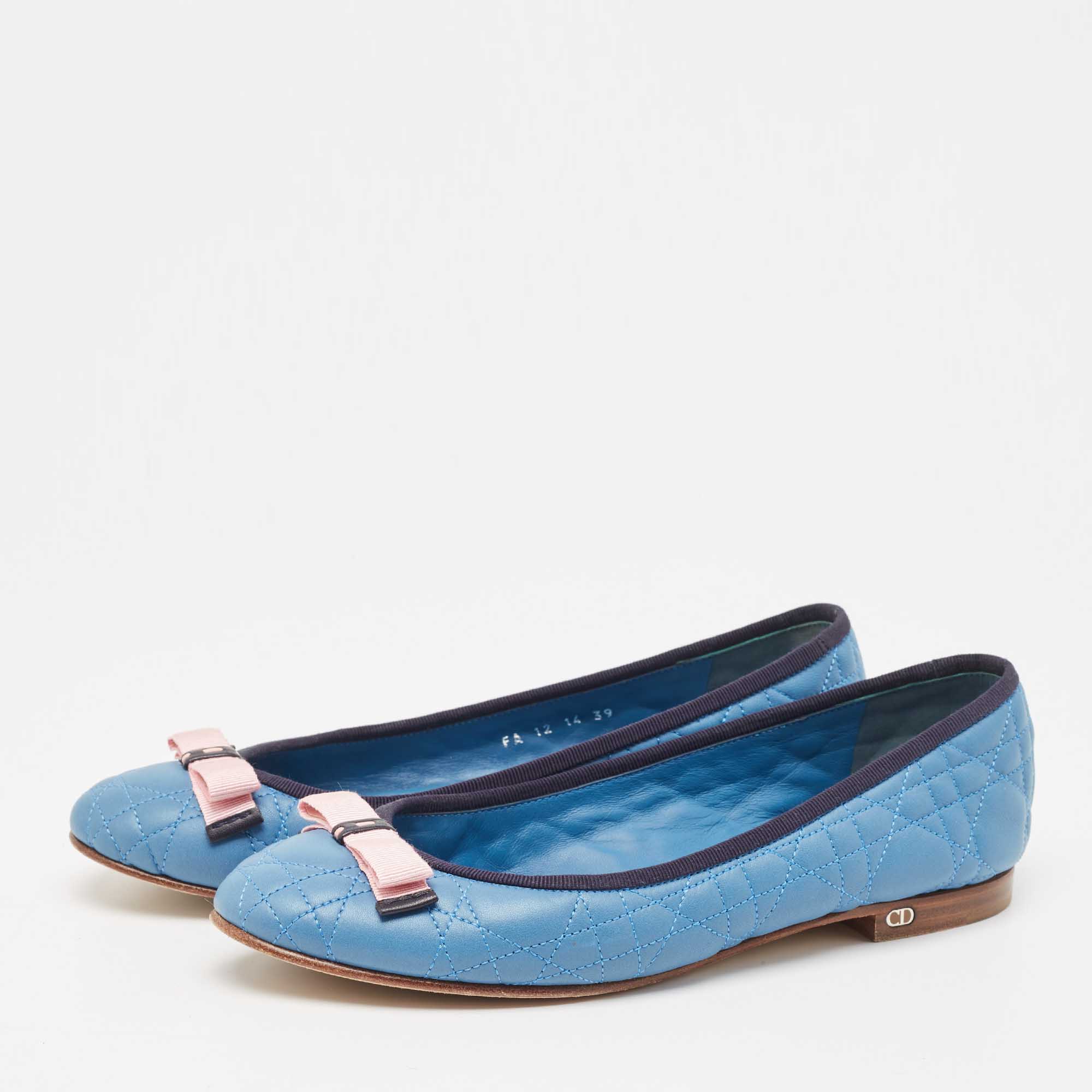 

Dior Blue Cannage Leather Bow Ballet Flats Size