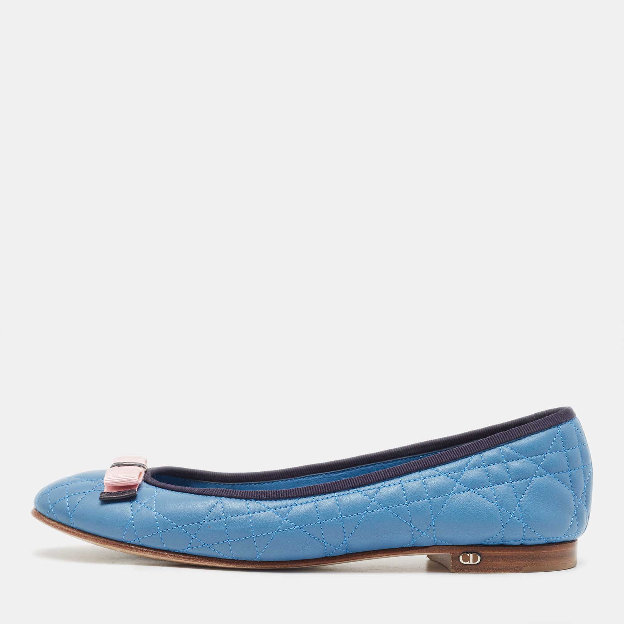 

Dior Blue Cannage Leather Bow Ballet Flats Size