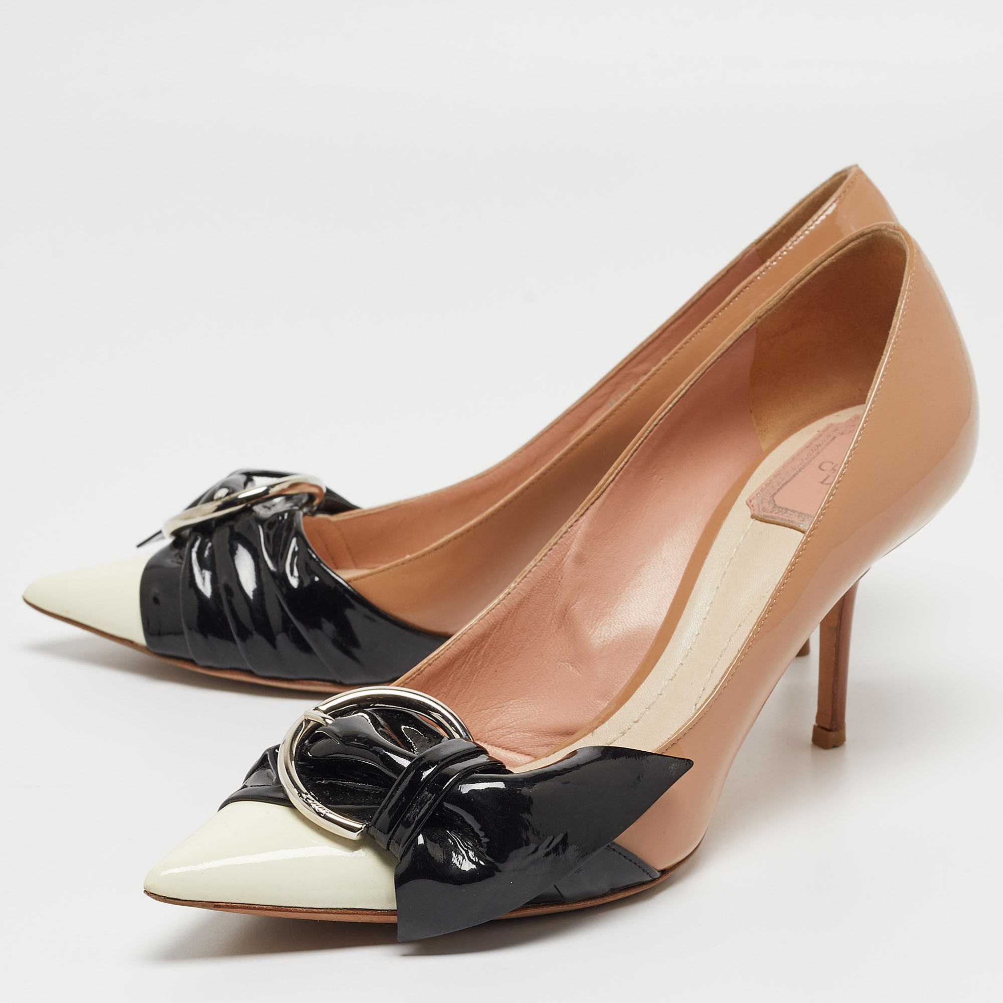 

Dior Tricolor Patent Leather Buckle Bow Pumps Size, Black