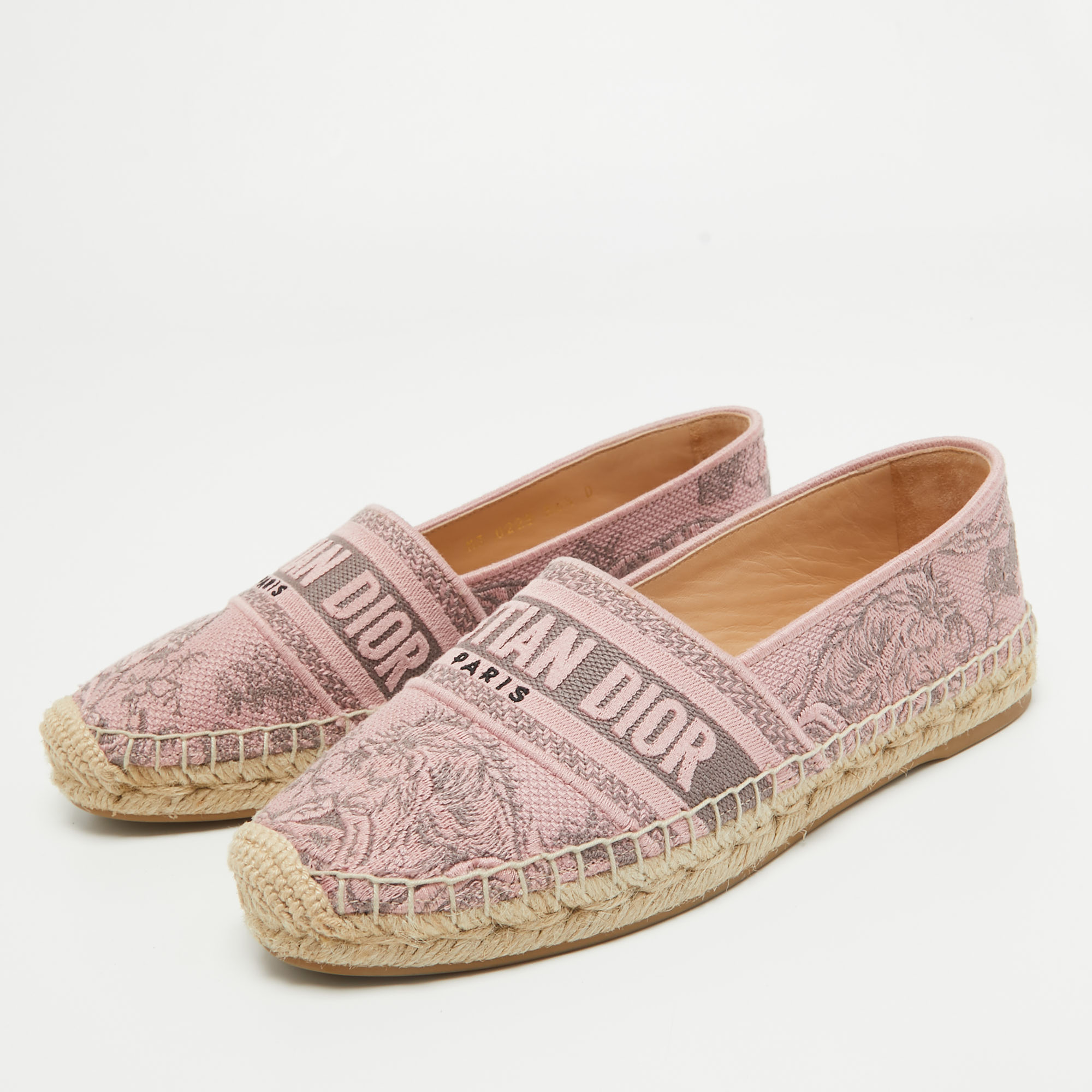 

Dior Pink/Grey Embroidered Canvas Granville Espadrille Flats Size