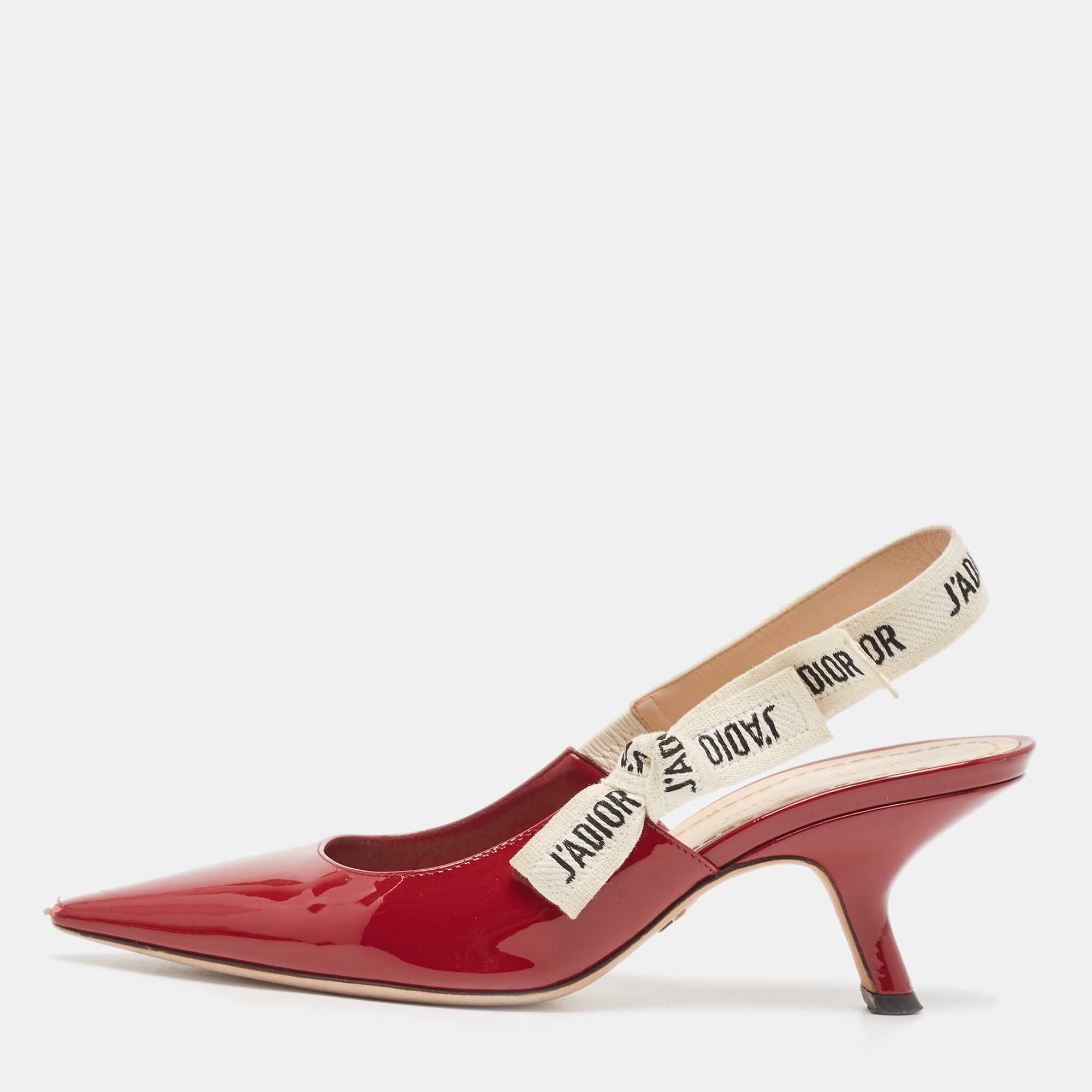 Pre-owned Dior Red Patent J'a Slingback Pumps Size 36