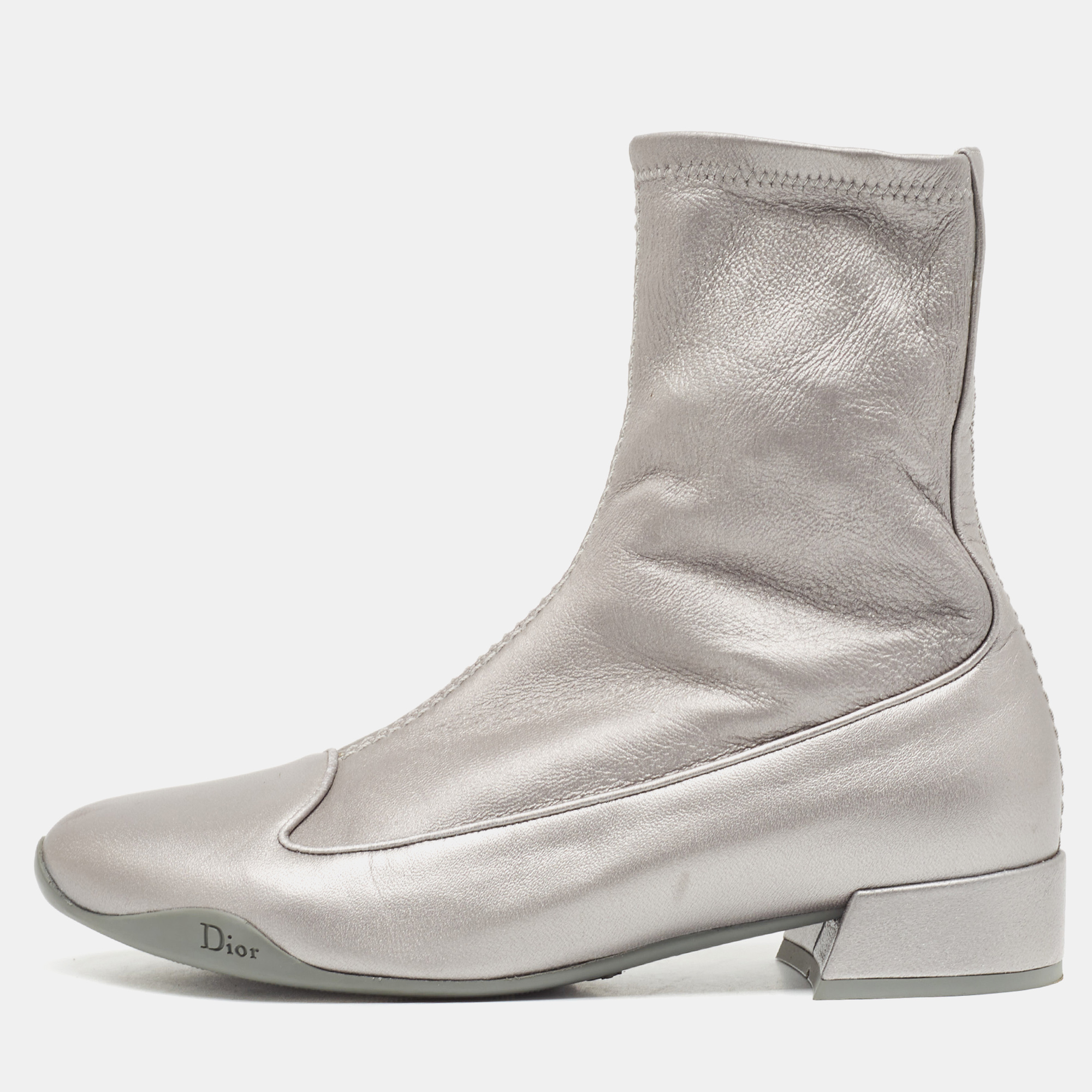Pre-owned Dior Silver Leather Homme Ankle Boots Size 37