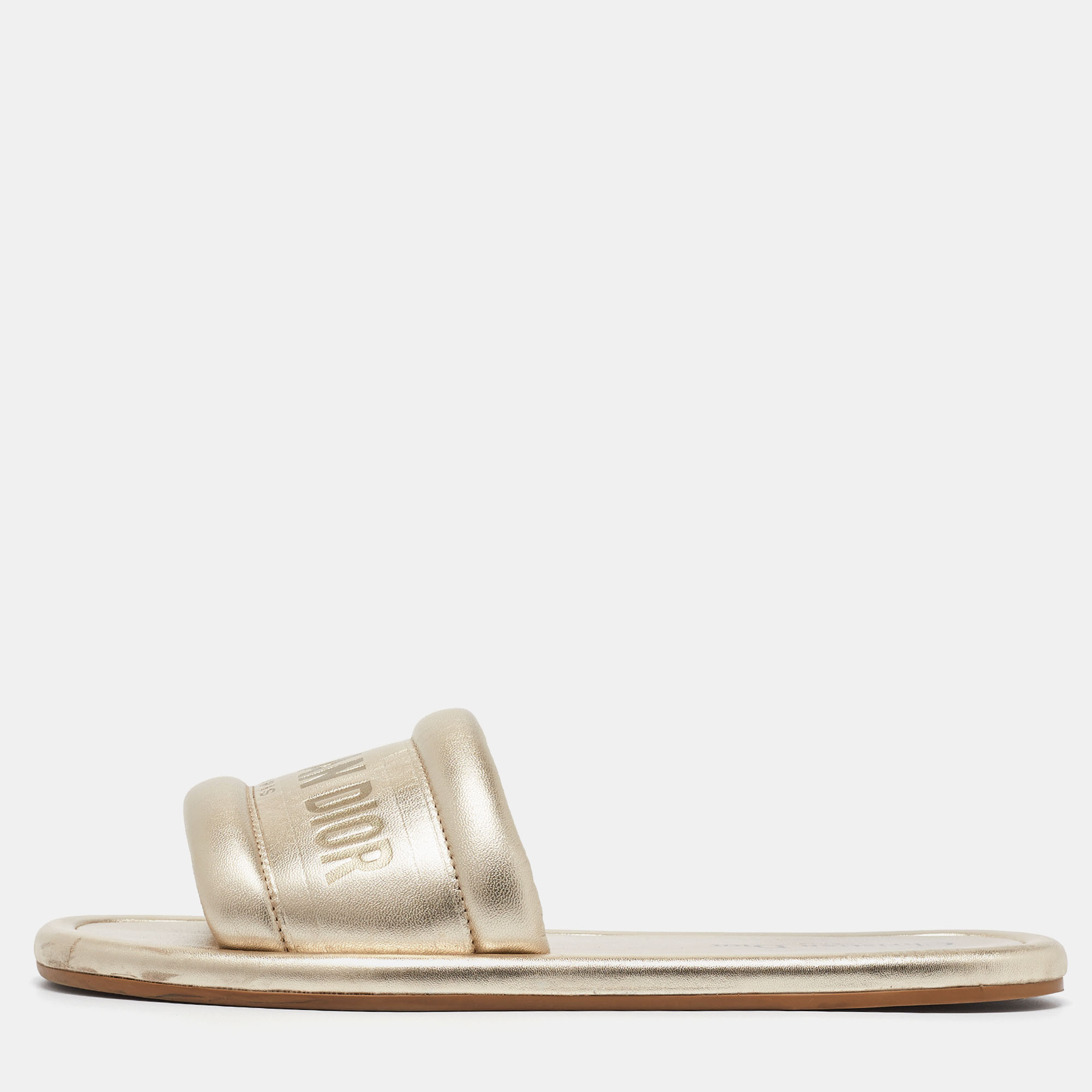 

Dior Gold Leather Every D Slide Flats Size