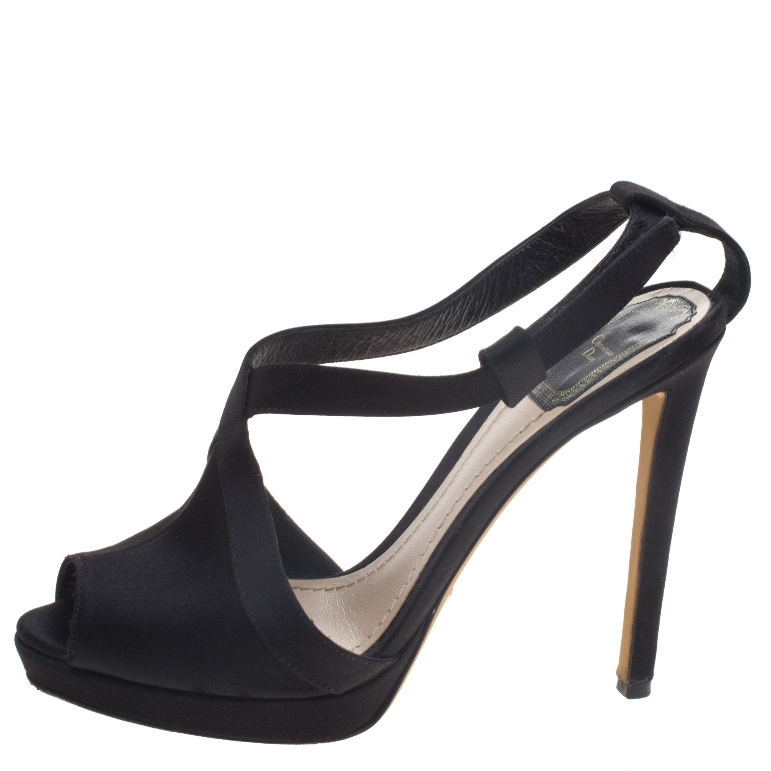 

Dior Black Satin Cross Strap Platform Sandals Size