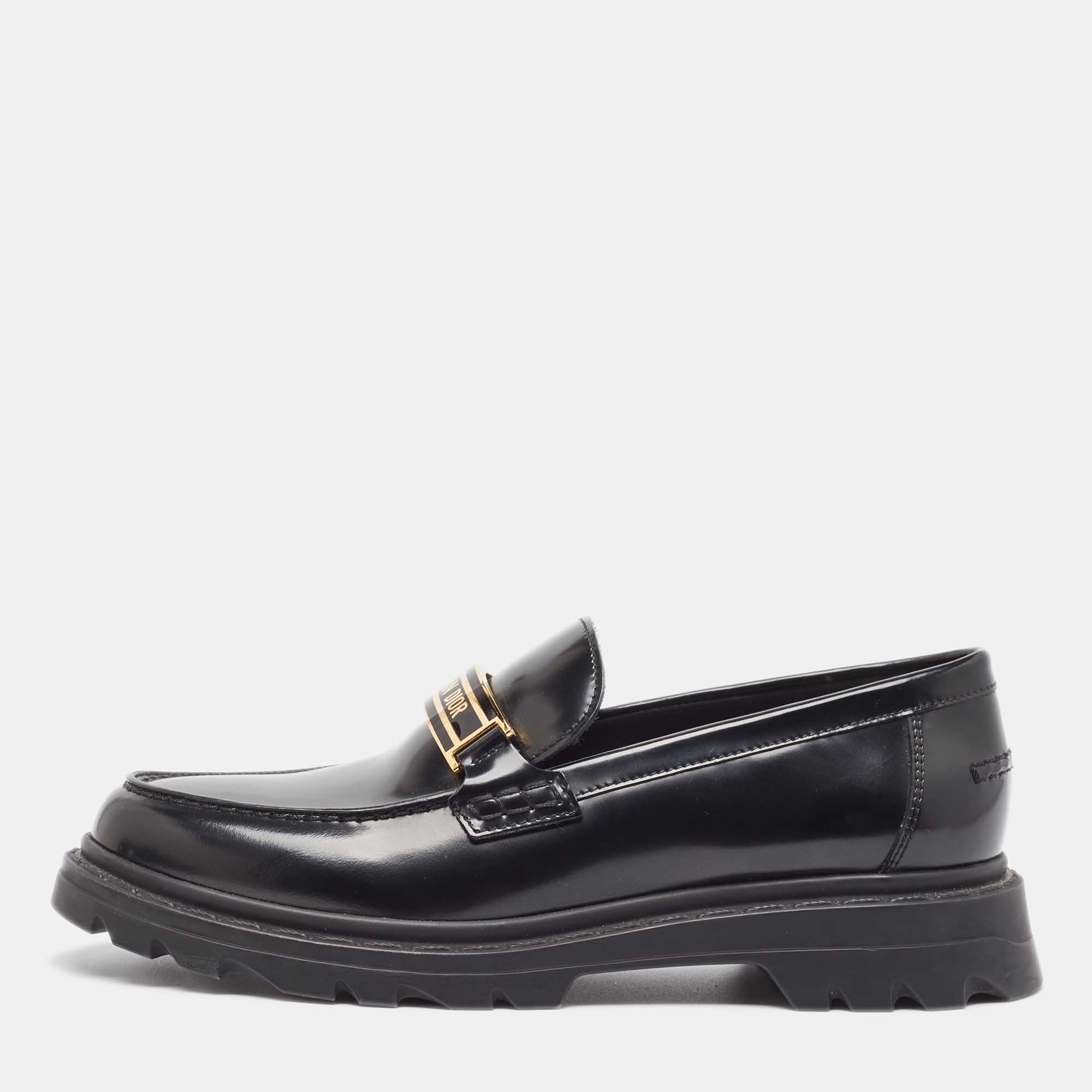 

Dior Black Brushed Leather Code Loafers Size