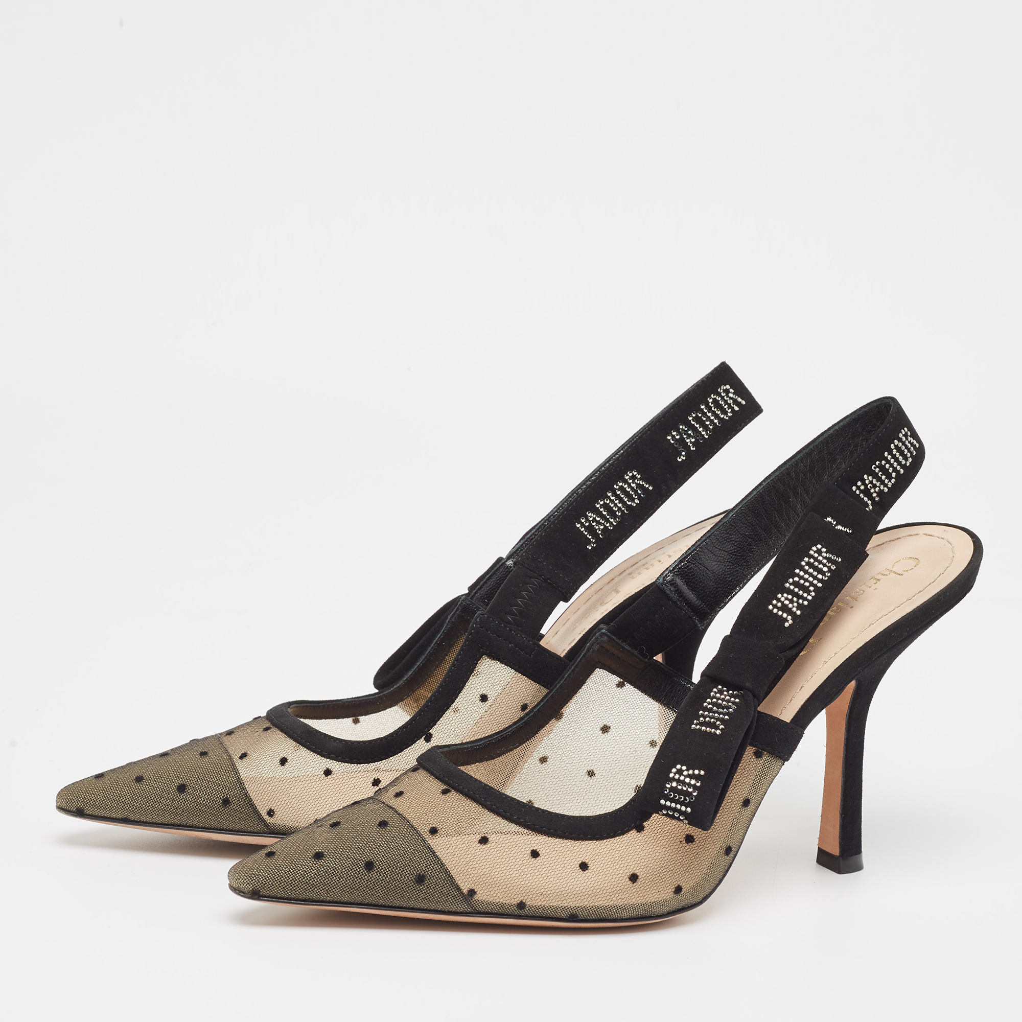 

Dior Beige/Black Mesh and Suede J'Adior Slingback Pumps Size