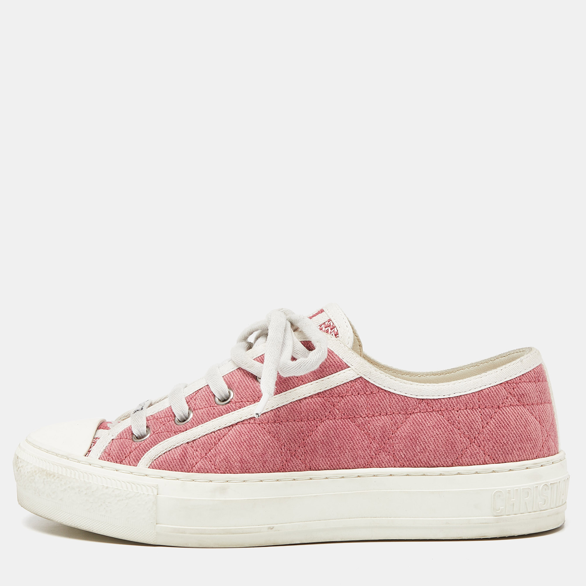 

Dior Pink Quilted Canvas and Rubber Walk'n'Dior Low Top Sneakers Size