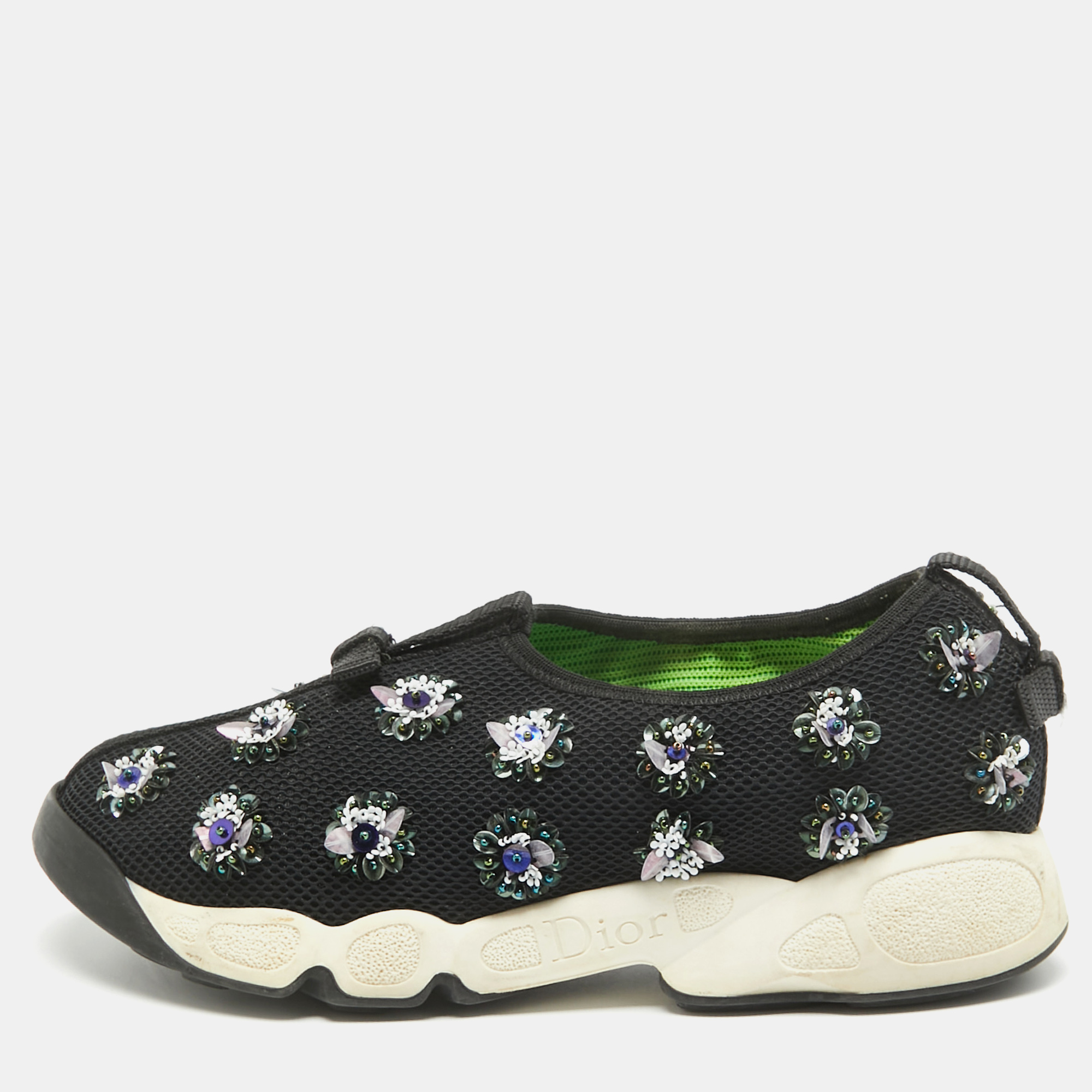 

Dior Black Embellished Mesh Fusion Sneakers Size