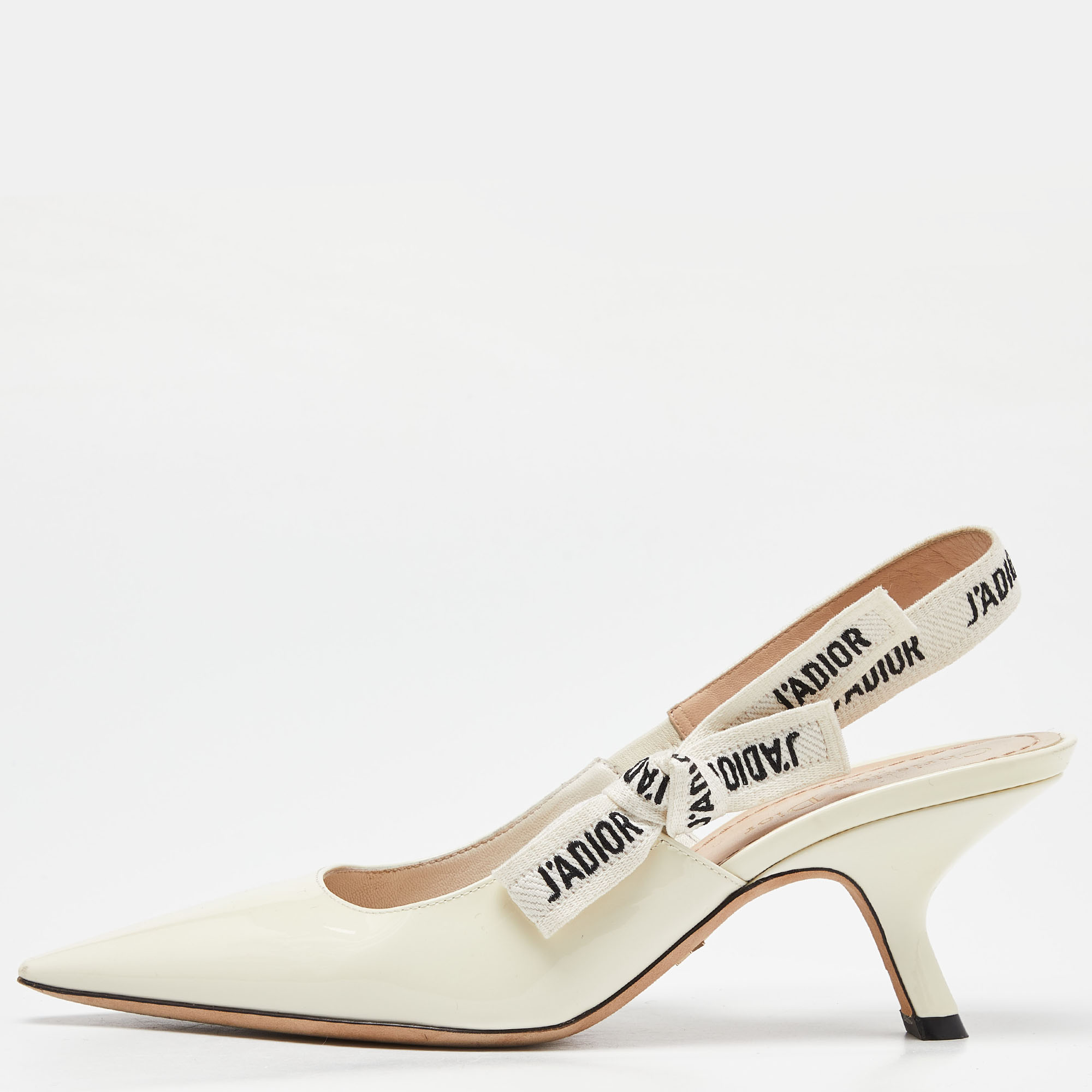 Christian Dior White Patent Leather J'adior Knotted Slingback Pumps Size 37.5