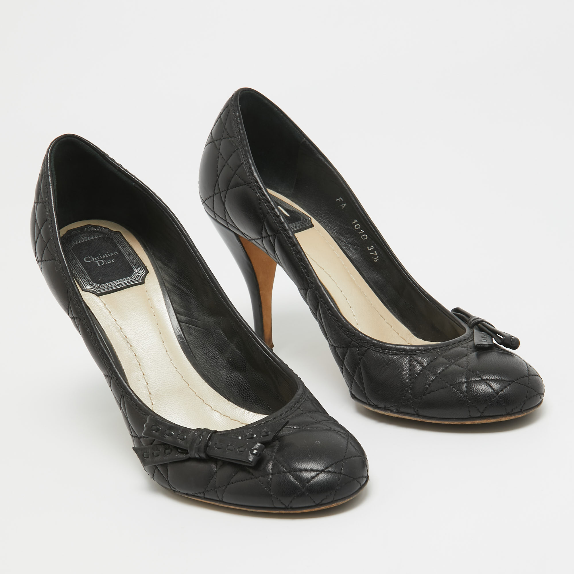 Dior Black Cannage Leather Bow Round Toe Pumps Size 37.5 