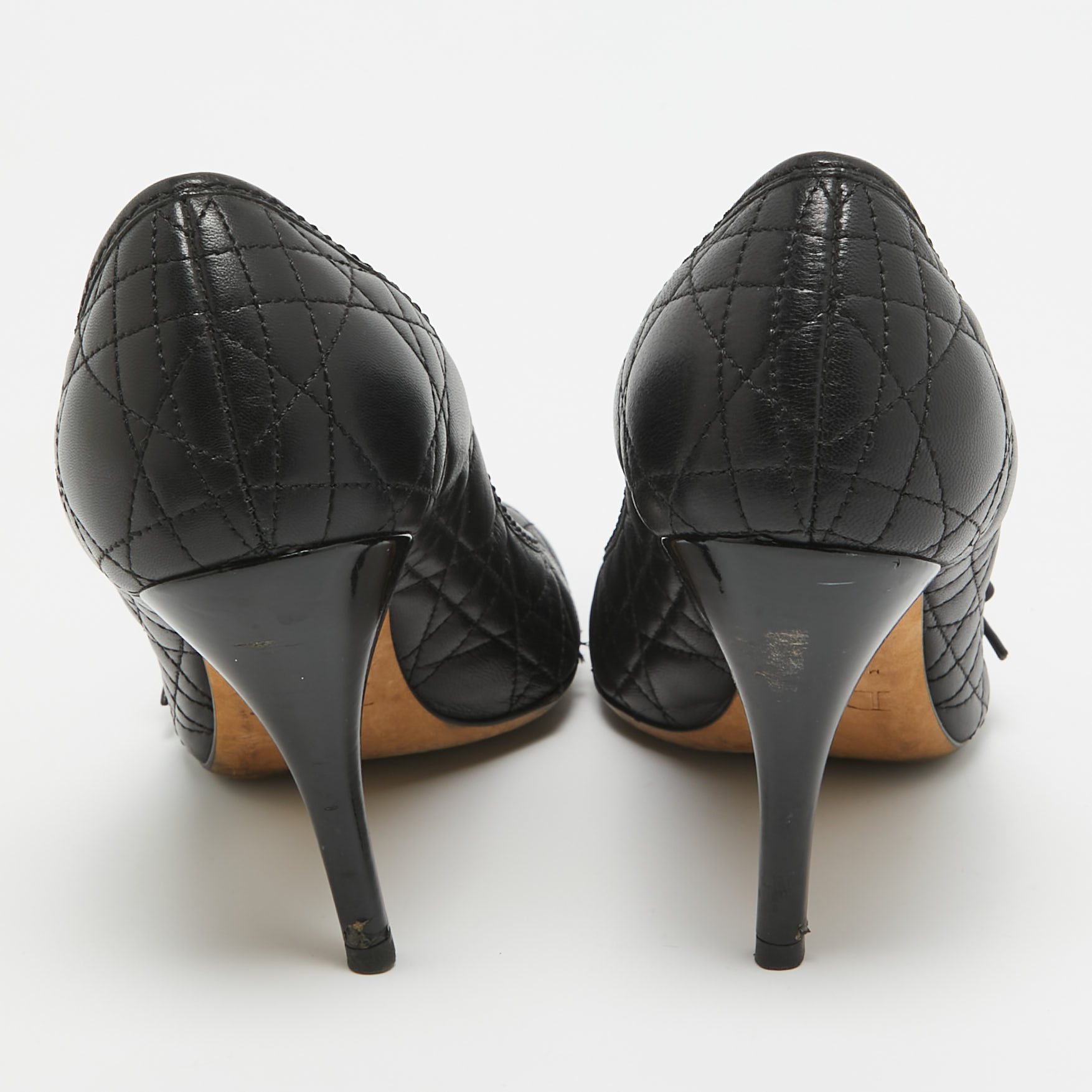 Dior Black Cannage Leather Bow Round Toe Pumps Size 37.5 