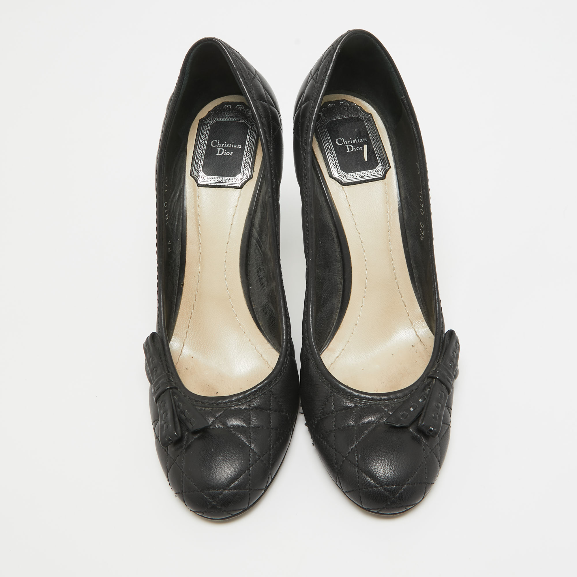 Dior Black Cannage Leather Bow Round Toe Pumps Size 37.5 