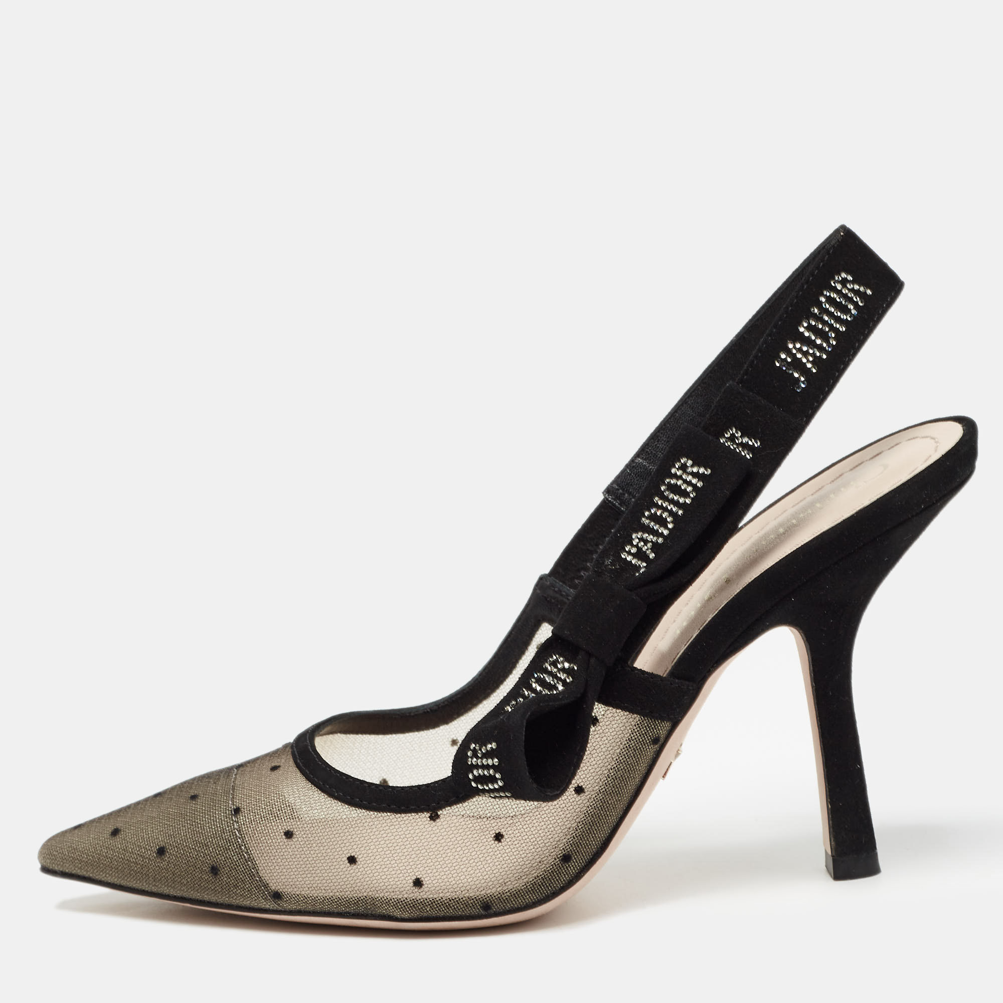 

Dior Black/Beige Polka Dot Mesh and Suede J'adior Slingback Pumps Size