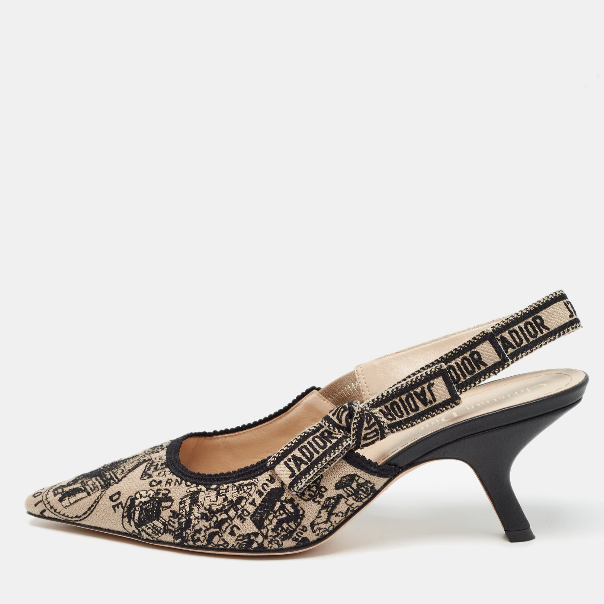 

Dior Black/Beige Canvas J'Adior Slingback Pumps Size