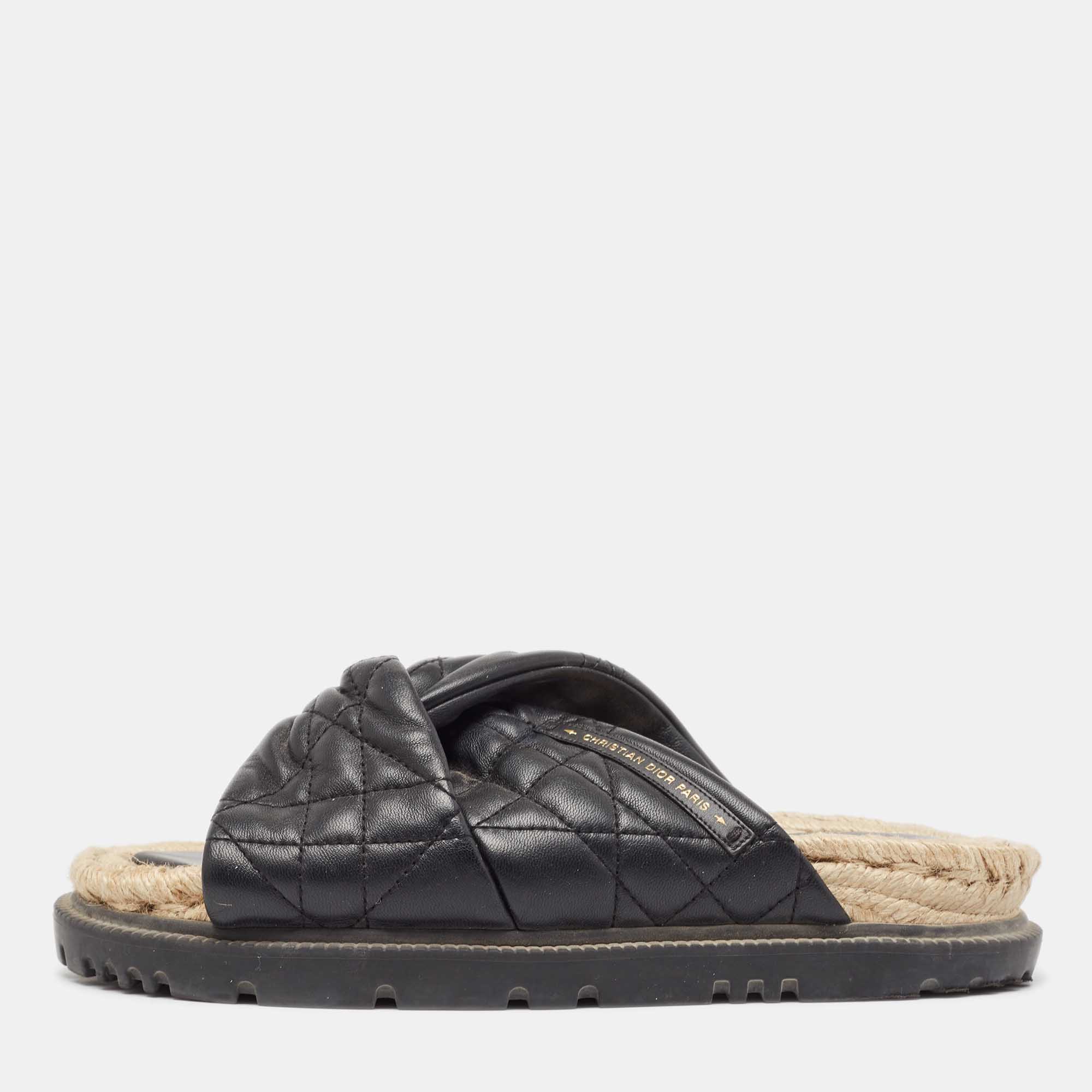 

Dior Black Cannage Leather D-Twist Espadrille Slides Size