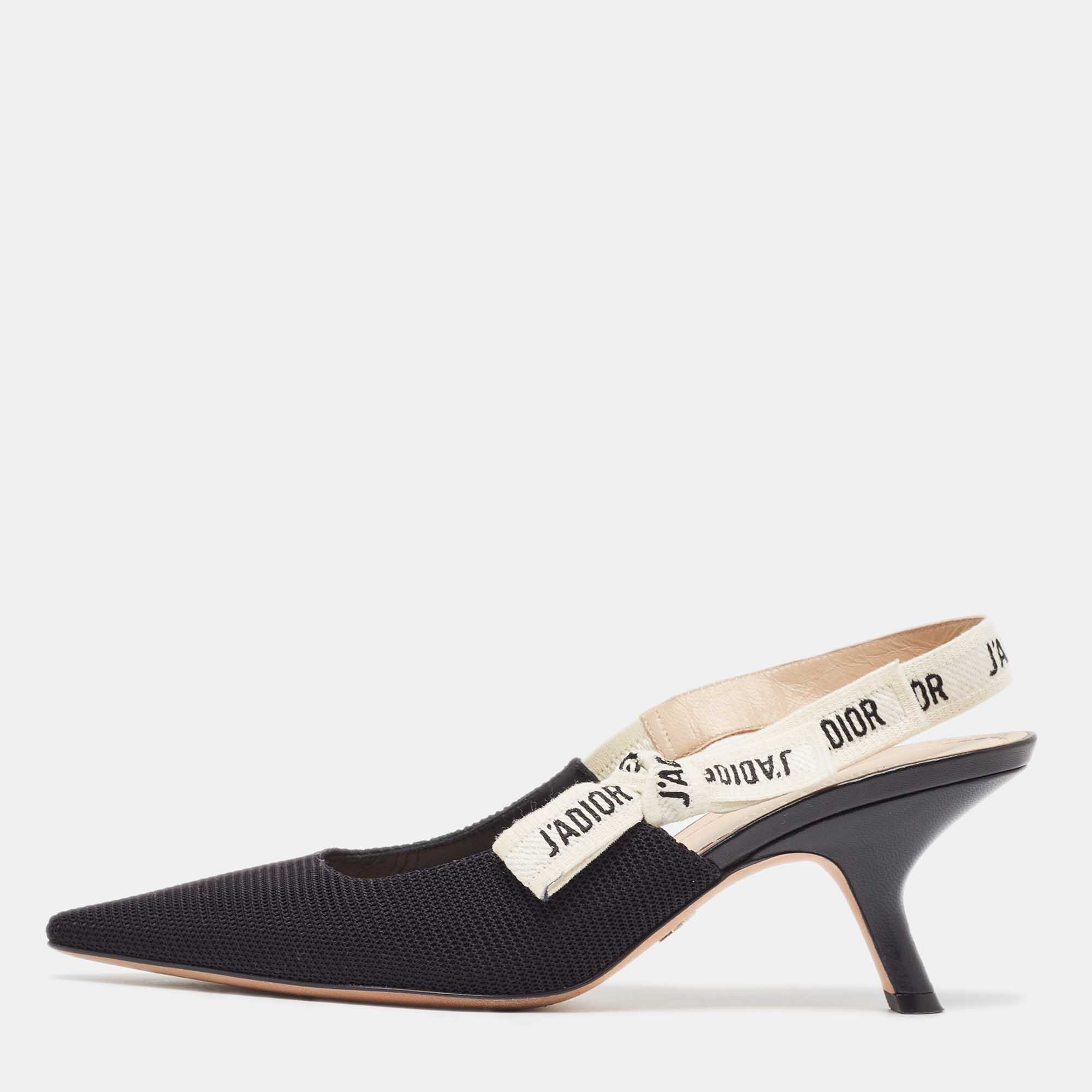 

Dior Black Technical Fabric J'adior Slingback Pumps Size