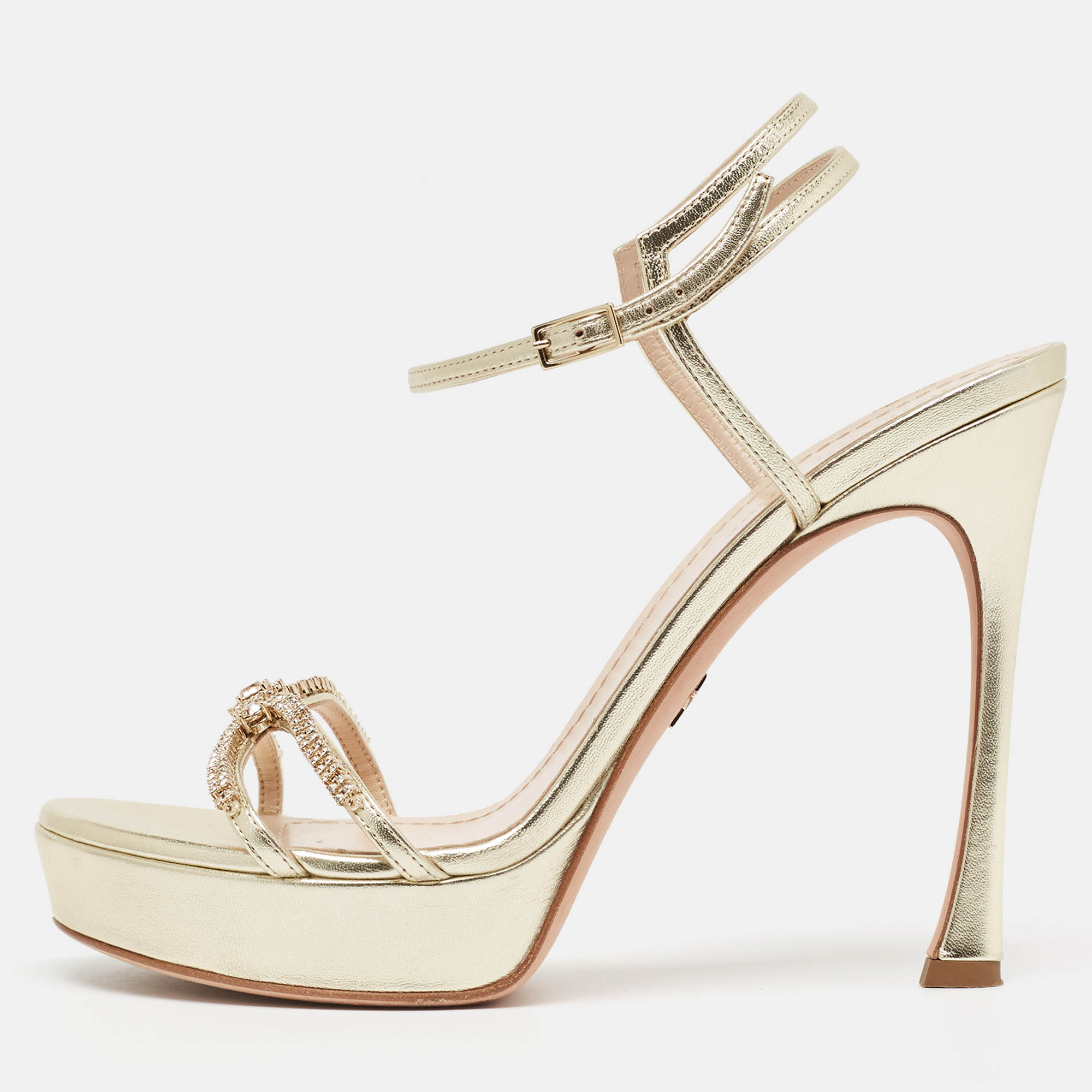 

Dior Gold Metallic Leather Ankle Strap Ankle Strap Sandals Size