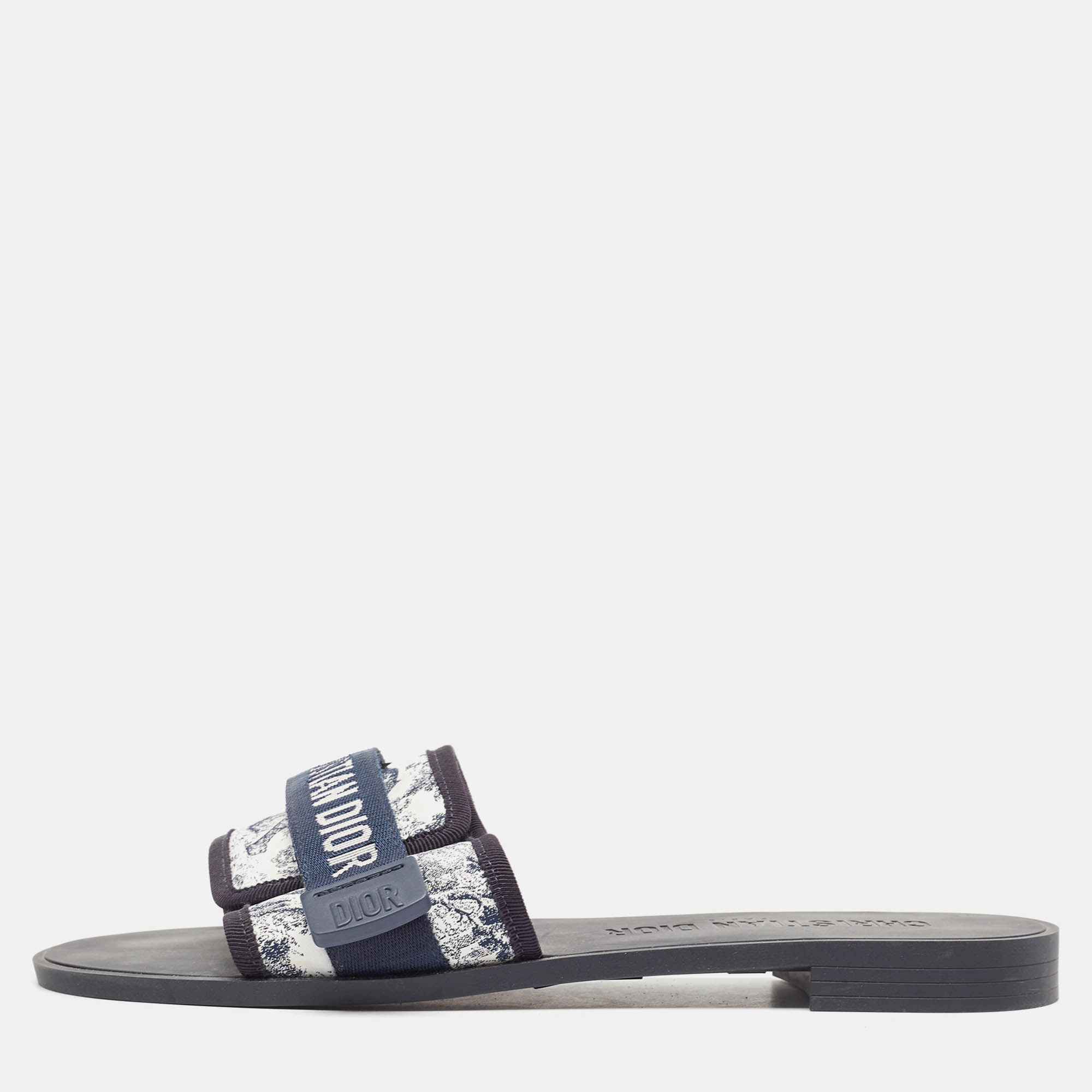 

Dior White/Navy Blue Canvas Dio(r)evolution Flat Slides Size