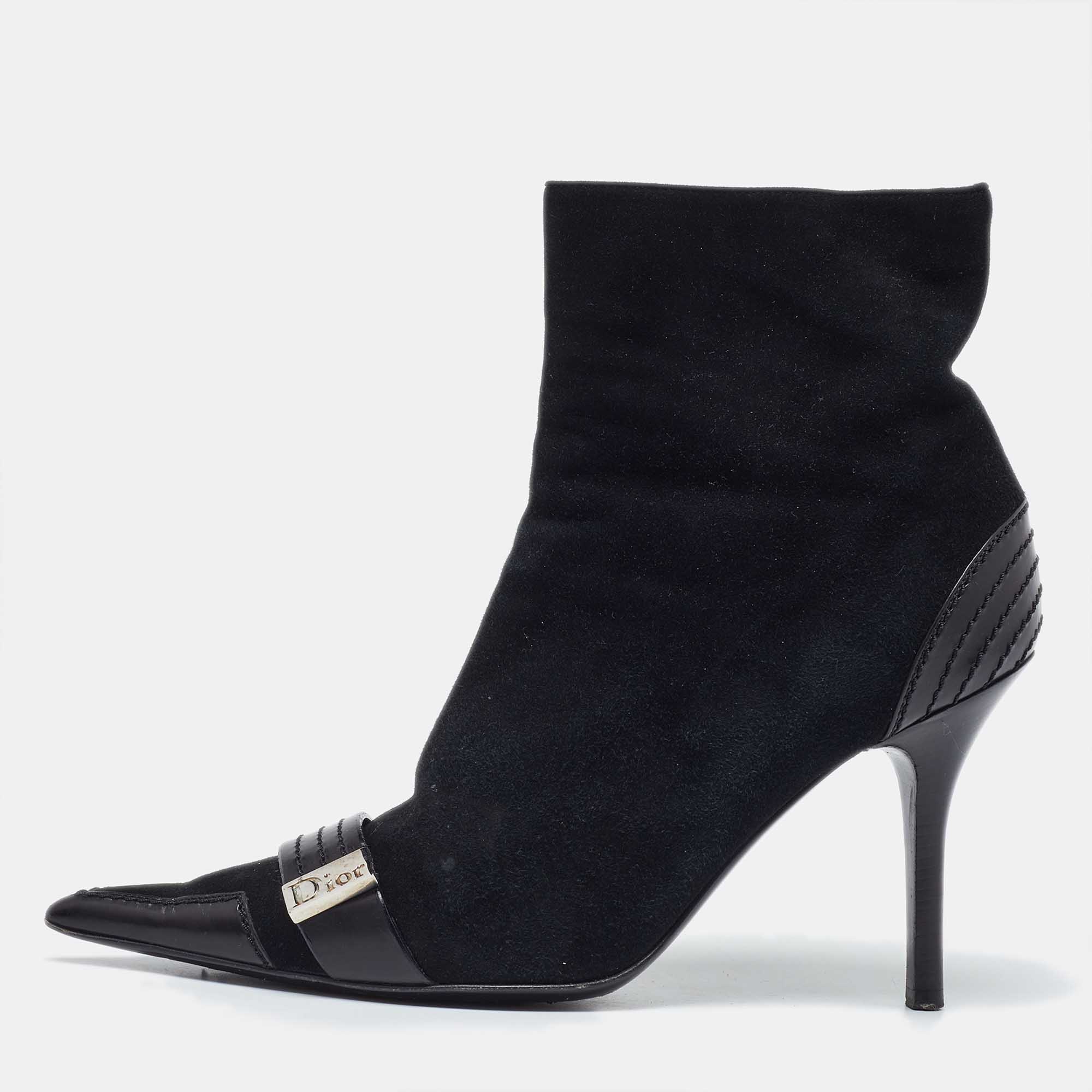 

Dior Black Suede and Leather Pointed Toe Ankle Booties Size