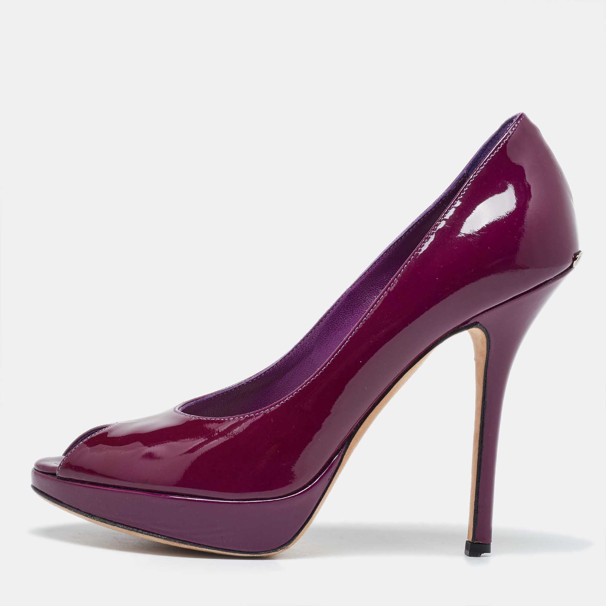 

Dior Purple Patent Leather Miss Dior Peep Toe Platform Pumps Size