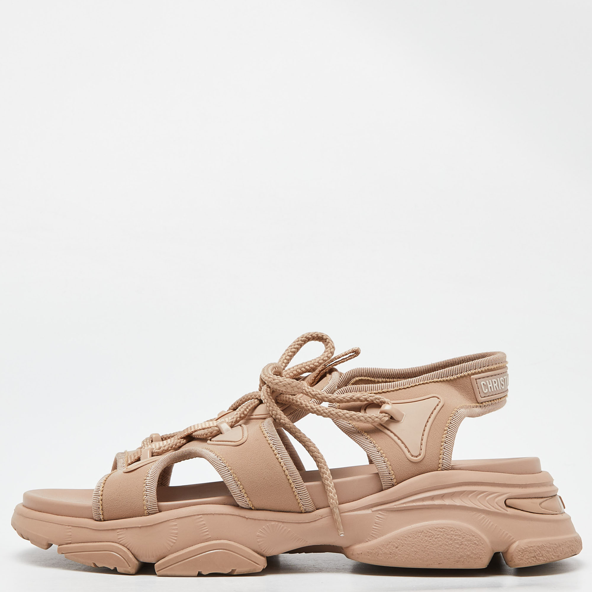 Pre-owned Dior Pink Canvas D-connect Flat Sandals Size 39