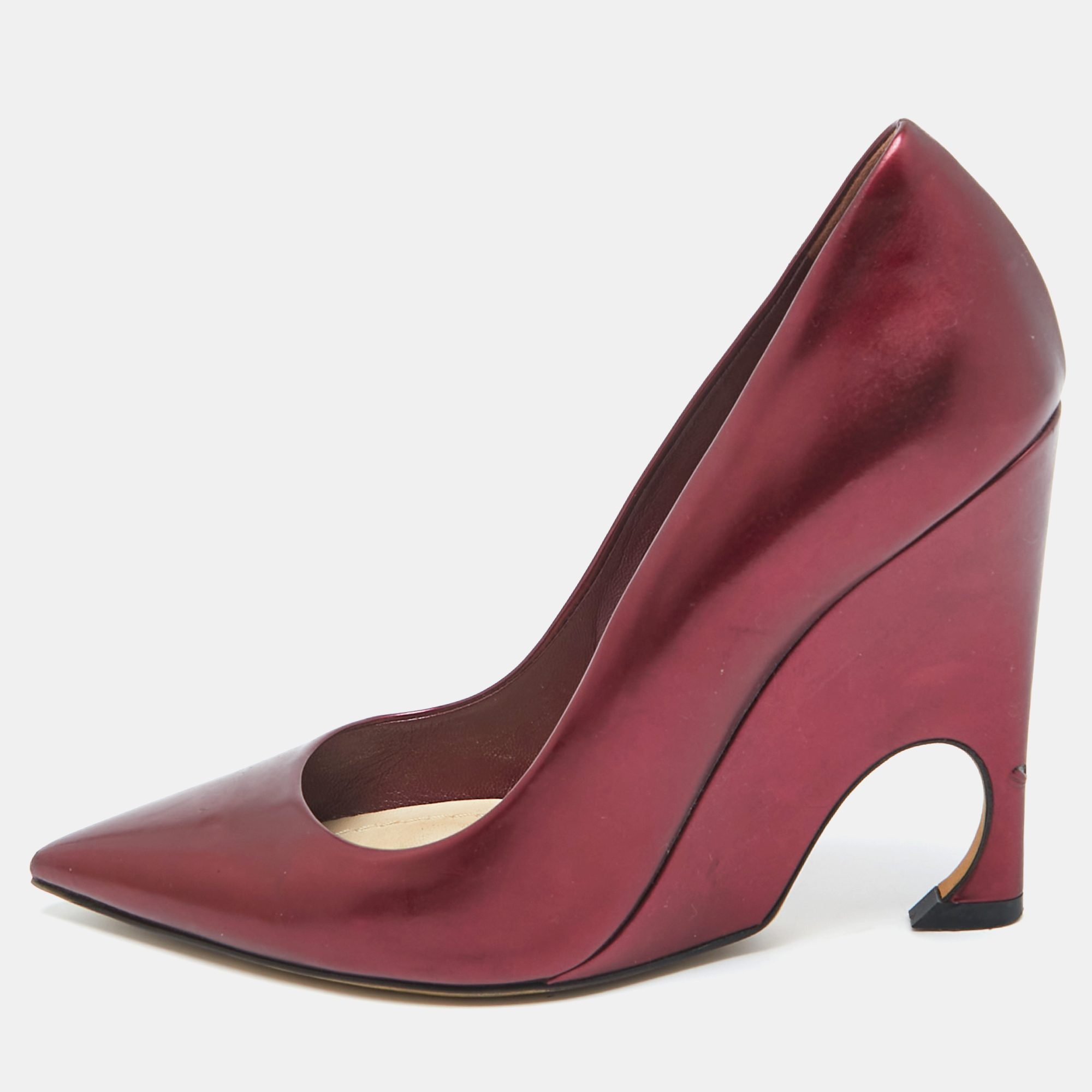 

Dior Metallic Burgundy Leather Wedge Pumps Size